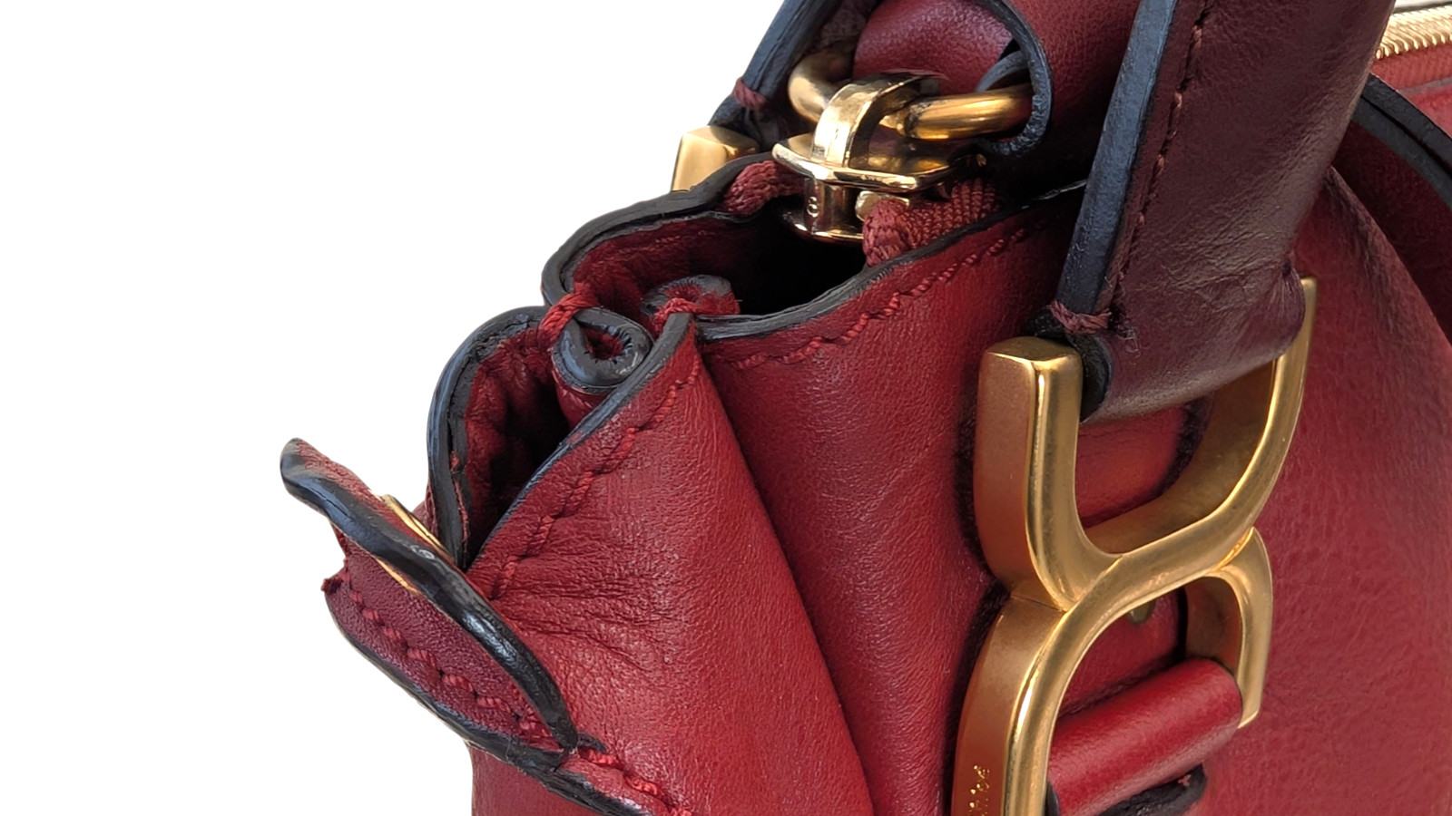 Chloe Marcie Shoulder Hand Bag Leather Red