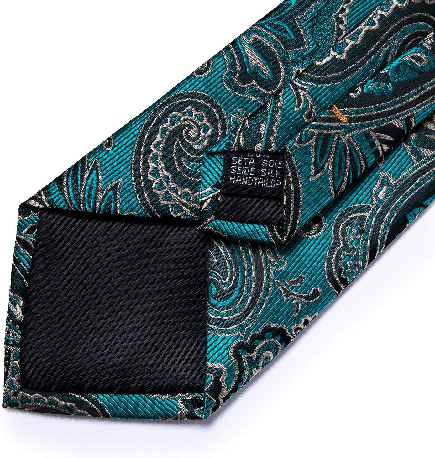 Mens Tie Set Silk Solid Paisley Necktie and Pocket Square Cufflinks Classic Form