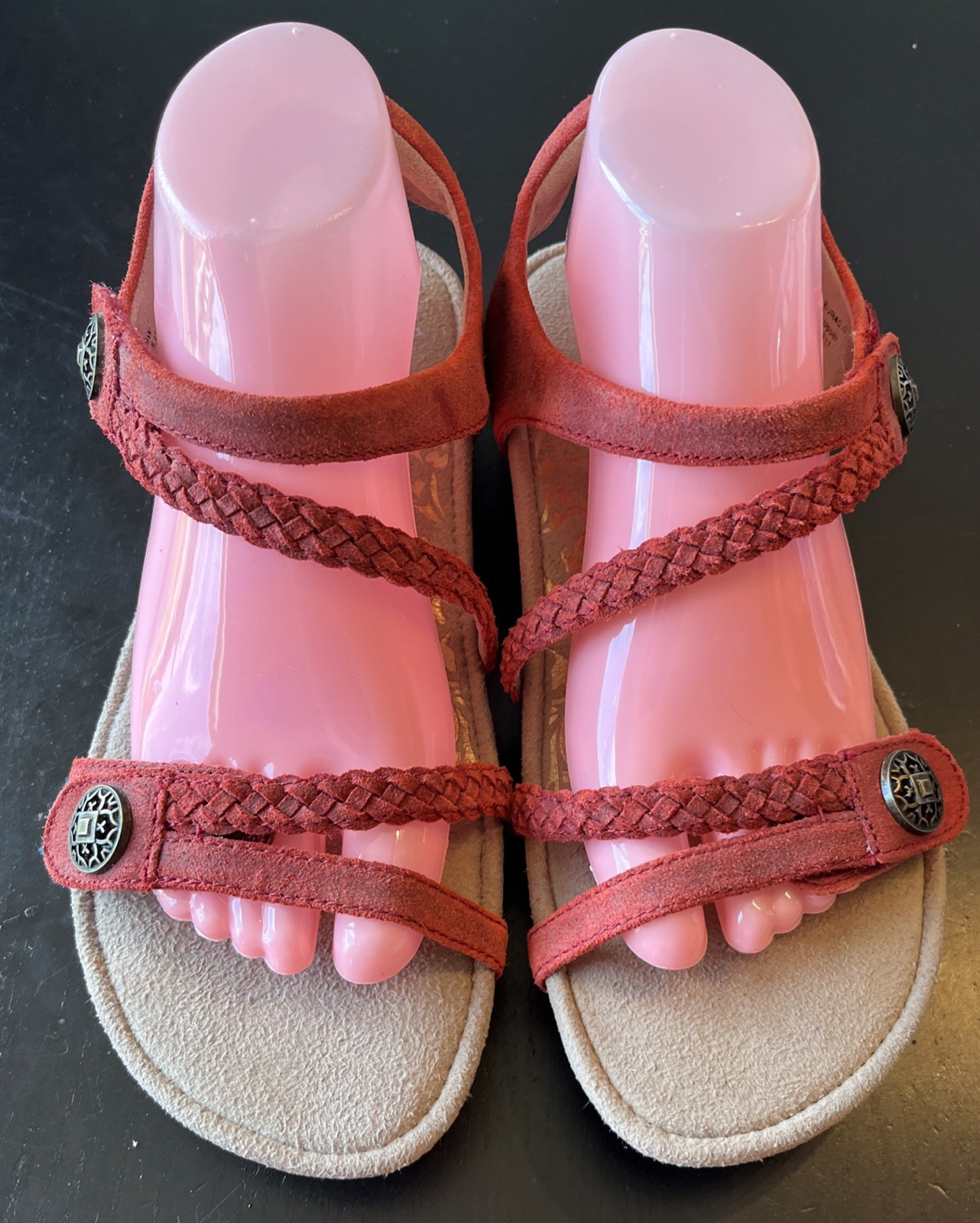 Womens Aetrex Jillian Red Leather Braided Comfort Open Toe Sandals SC449W Sz 9.5