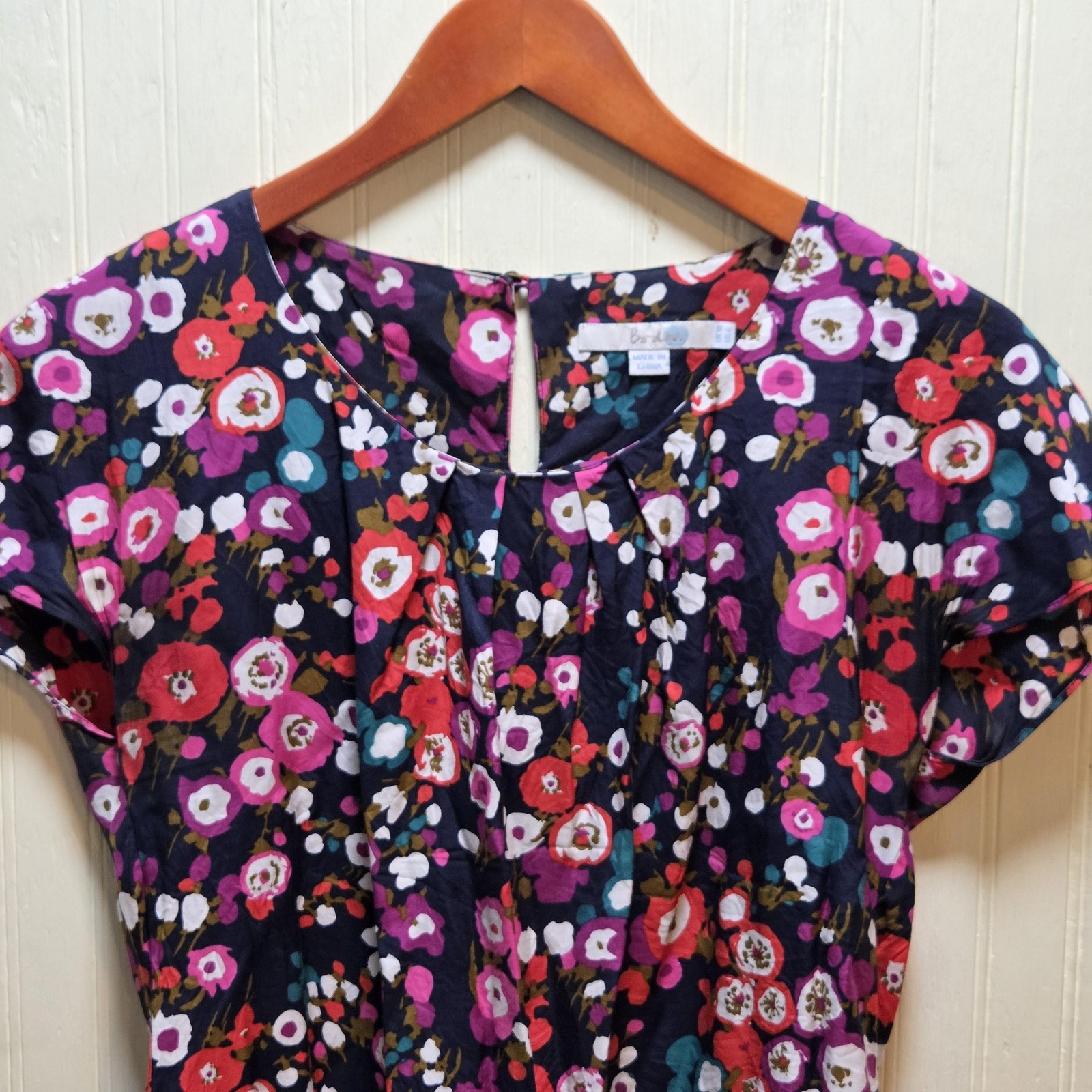 Boden Blouse Womens 6 Multicolor Round Neck Short Cap Sleeve Floral Top