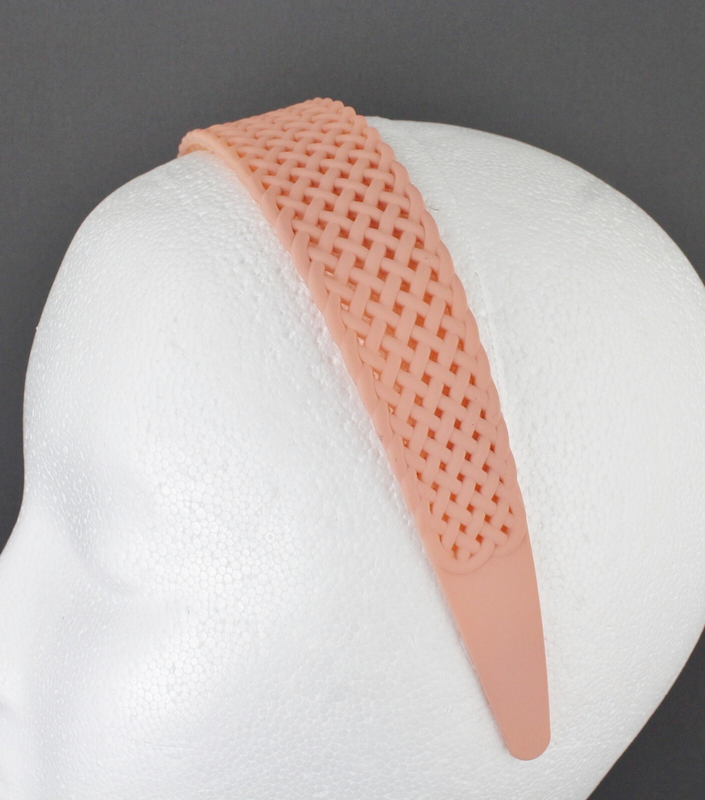Pink basketweave plastic head band hair accessory grip teeth 1.25″ wide woven