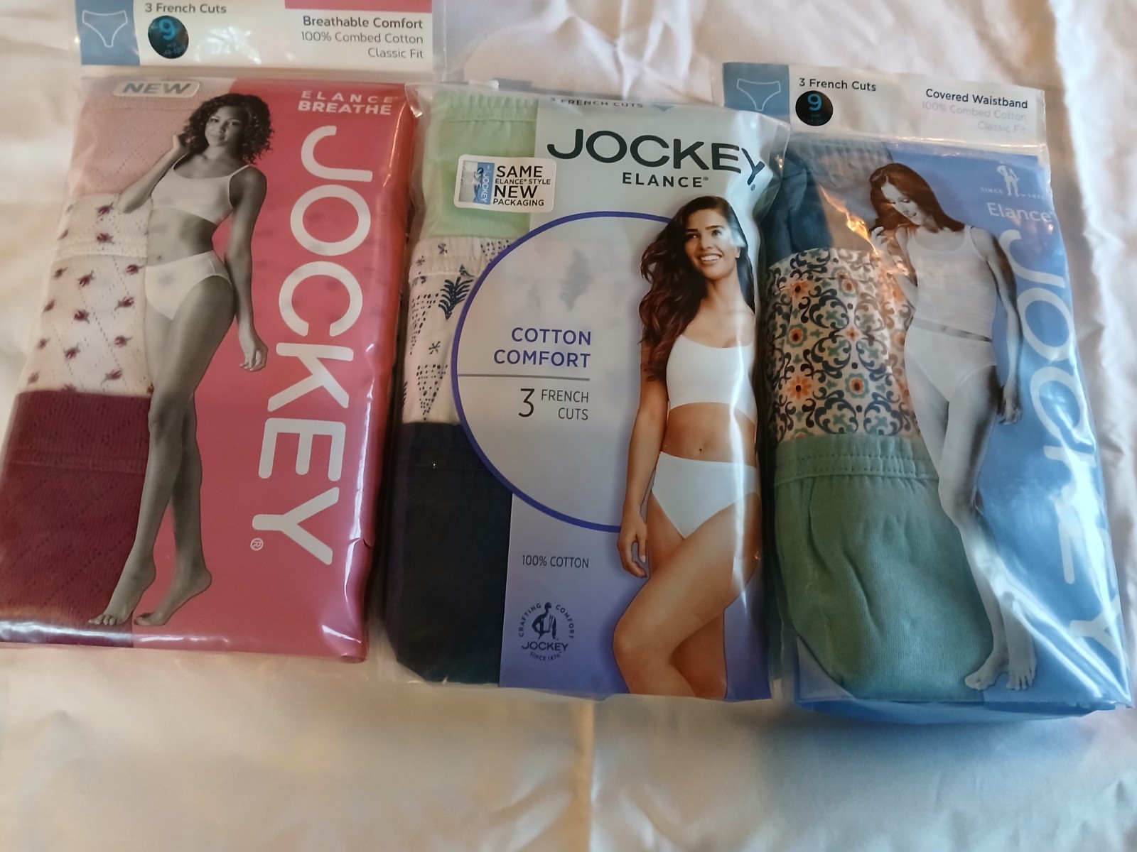 New 3 sets, Size 9, 3-Pack Jockey Elance French Cut 100% combed cotton underwear
