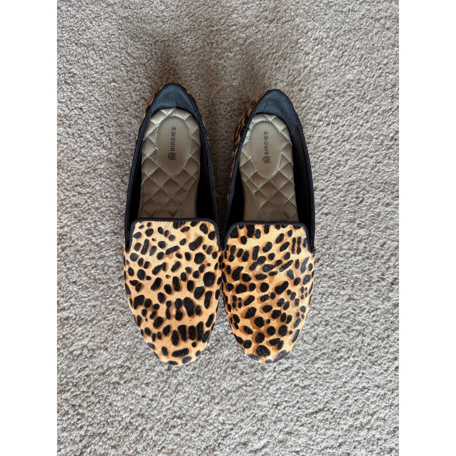 Birdies Starling Leopard Cheetah Print Calf Hair Designer Loafers Flats 8.5