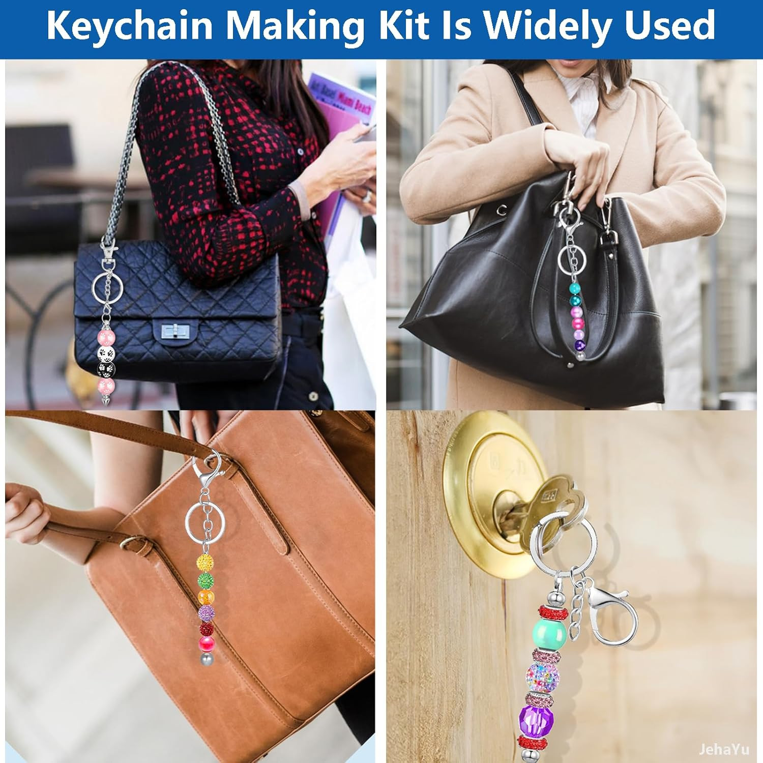 285 Pcs DIY Bead Keychain Making Kit, Beadable Keychains Kit Supplies Key Chain