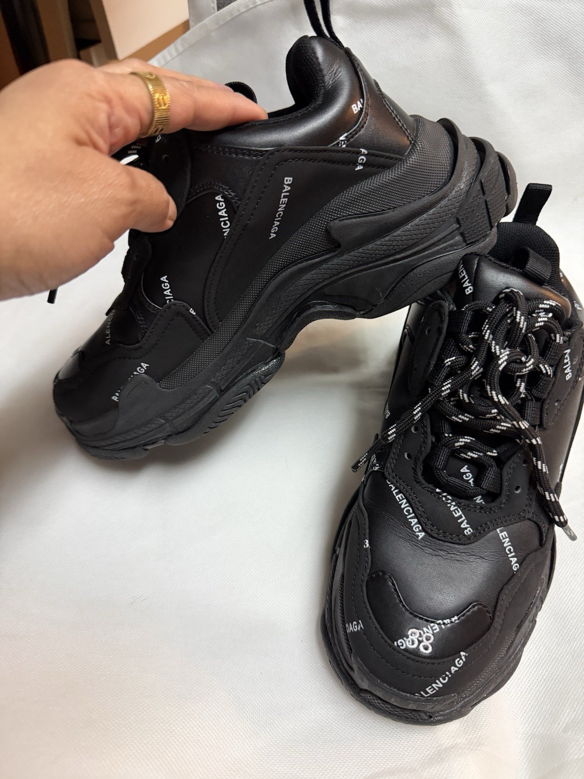 Balenciaga Triple S Black/White Logo Low Top Lace-Up Sneakers