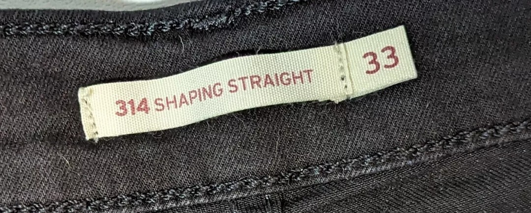 Levis 314 BlackJeans Womens 33 x 32 Shaping Straight Blackout Biker Denim