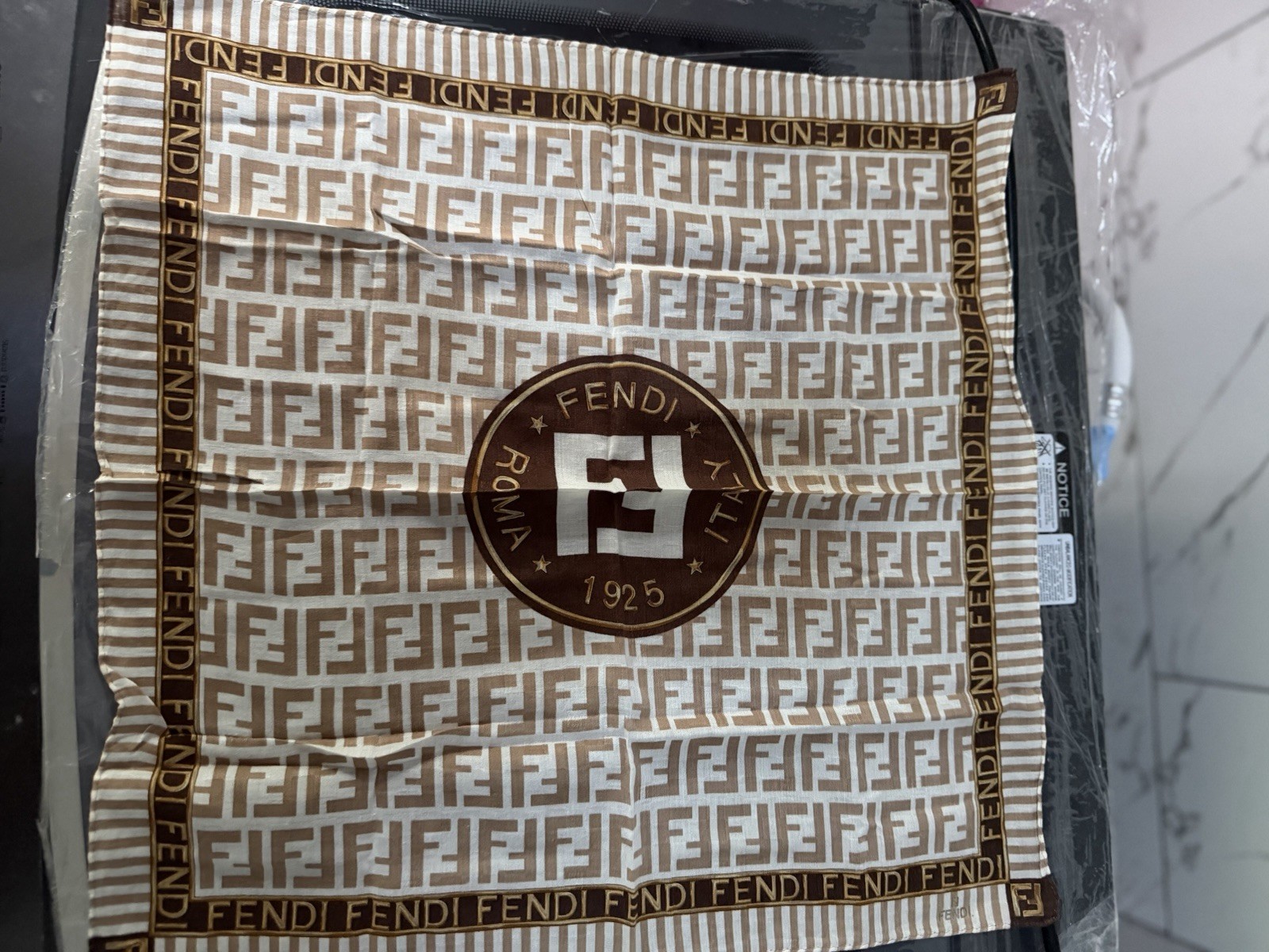 Authentic Fendi Brown/white FF stripe scarf with “FENDI ROMA 1925” seal?