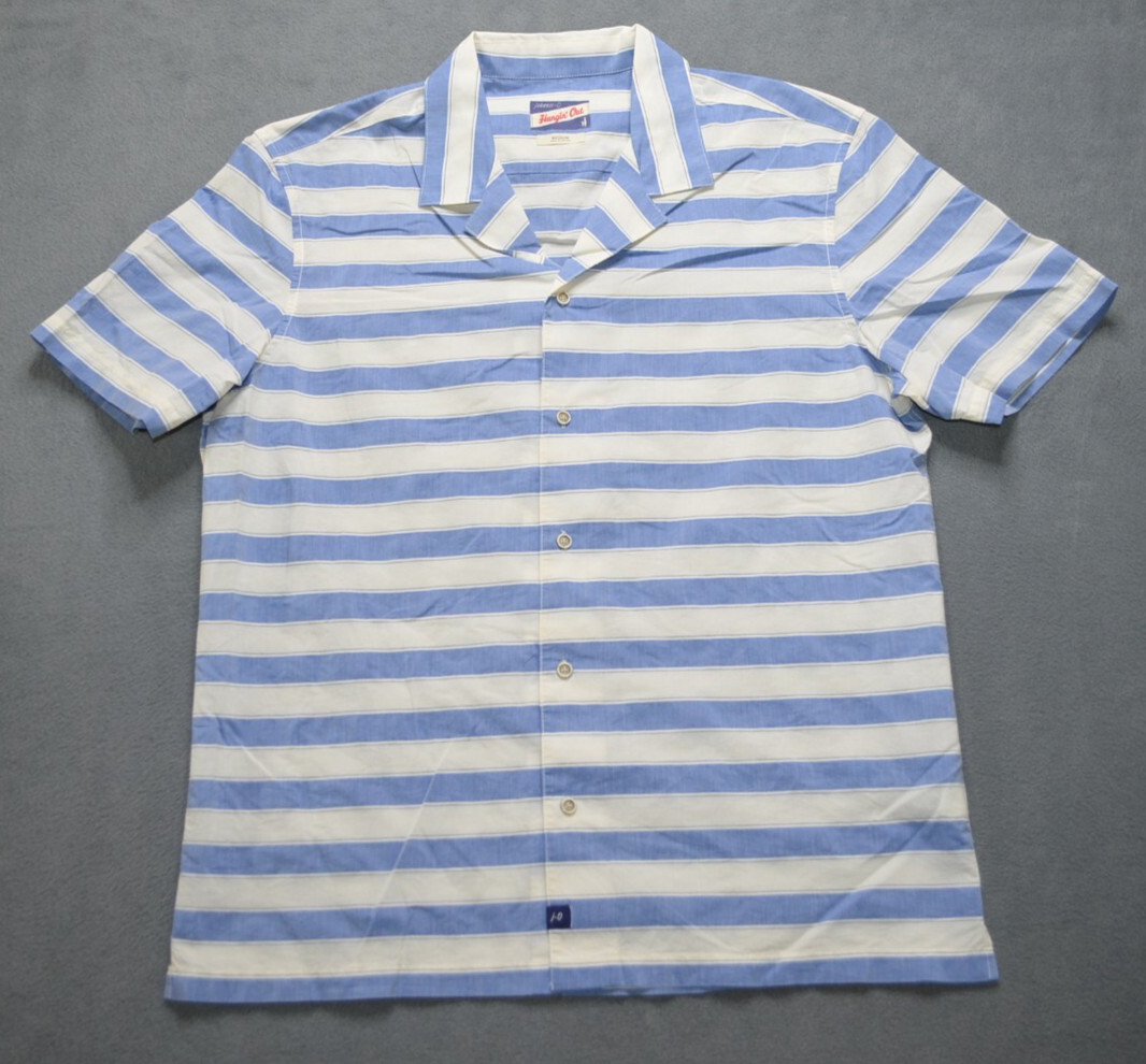 Johnnie-O Hangin Out Laguna Blue Striped Camp Shirt Men’s Medium