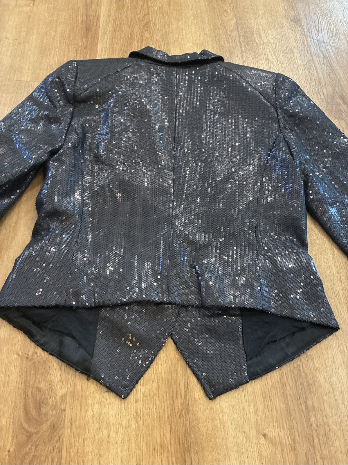 Free People Size 4 Black Sequin Notched Lapel One button Tailored Blazer