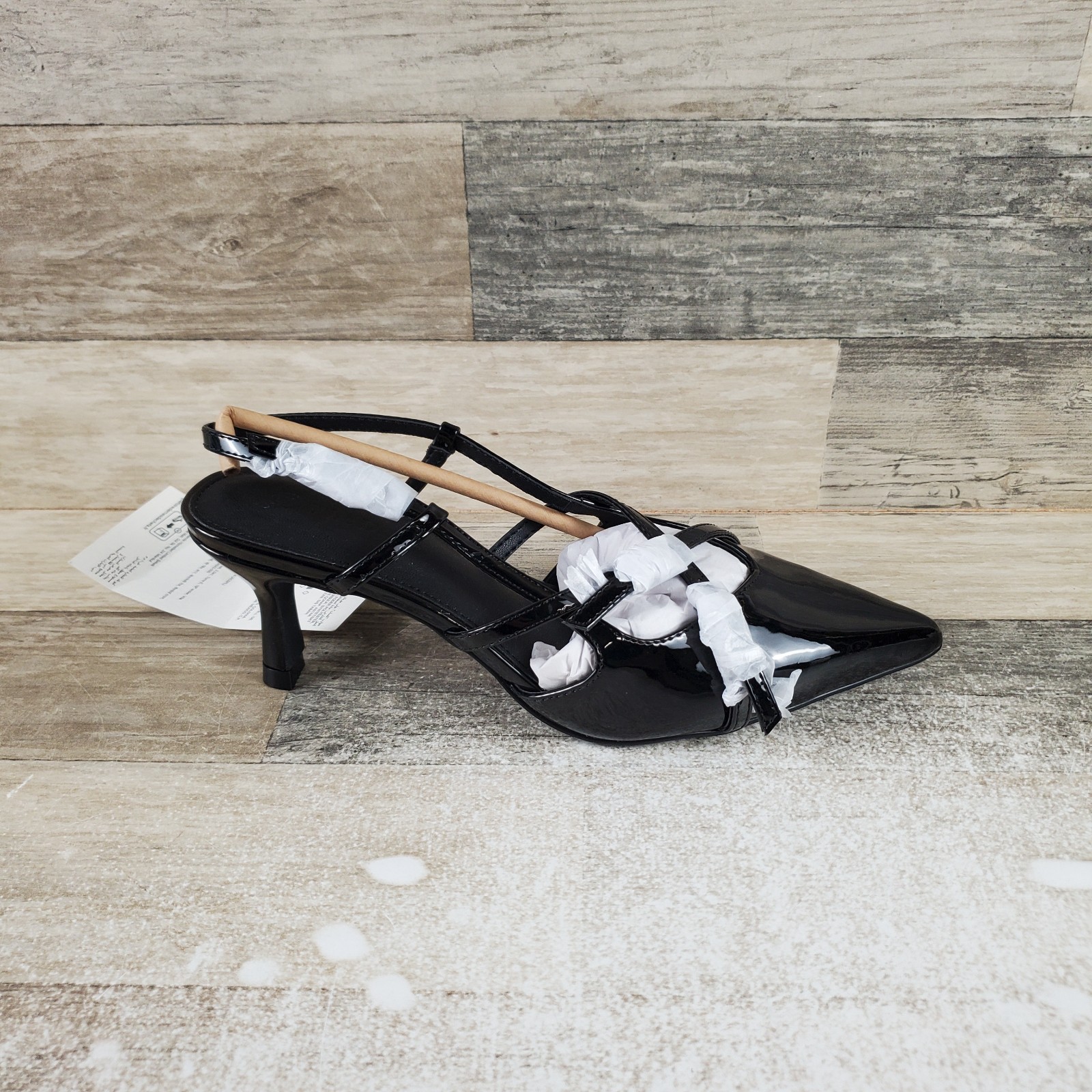 The Drop Gordon Womens Heel Pump Sz 8 Black Buckle Slingback Pointed Toe
