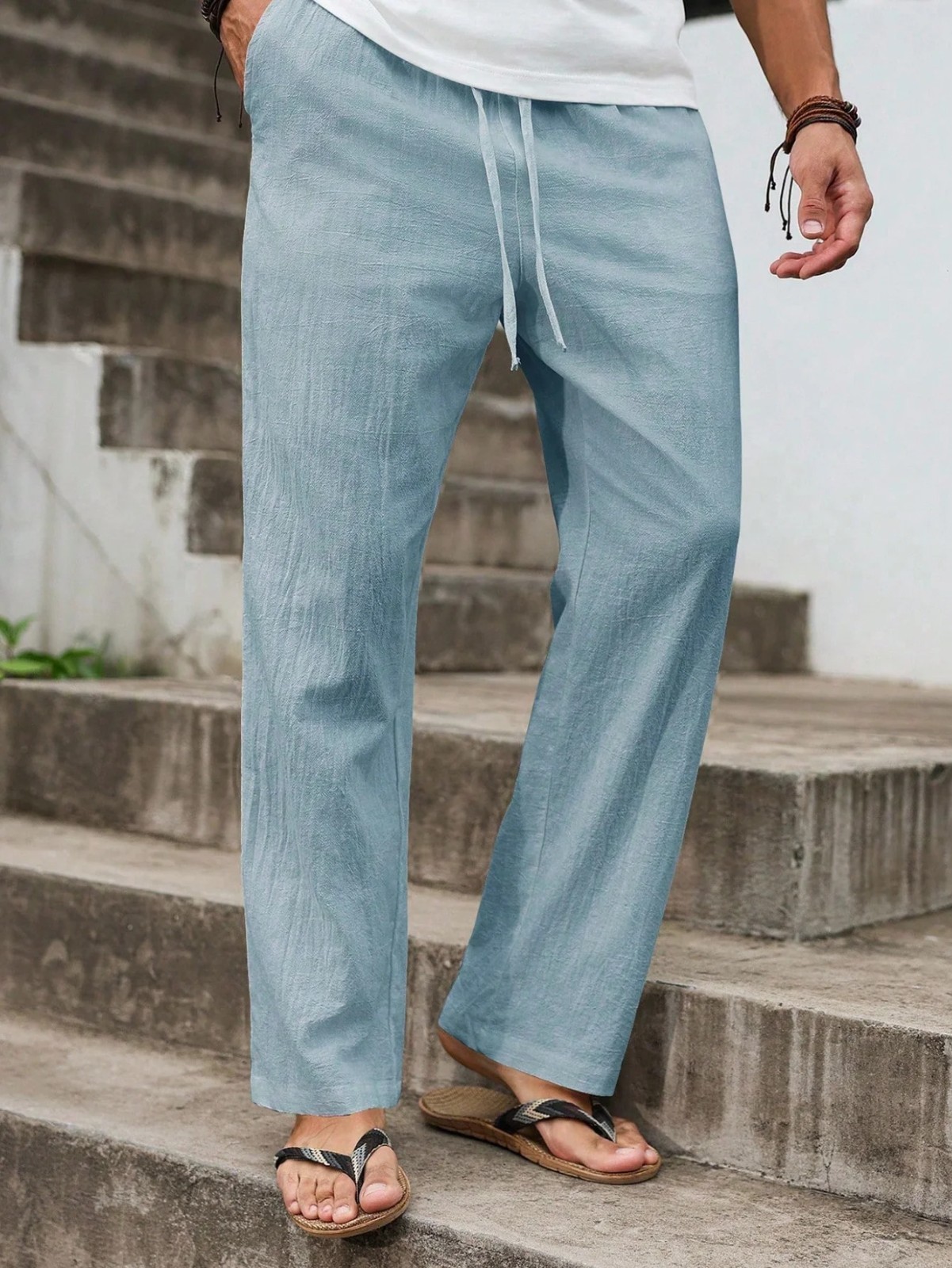 Men’s Summer Cotton Linen Pants Lightweight Breathable Straight Leg Casual Beach