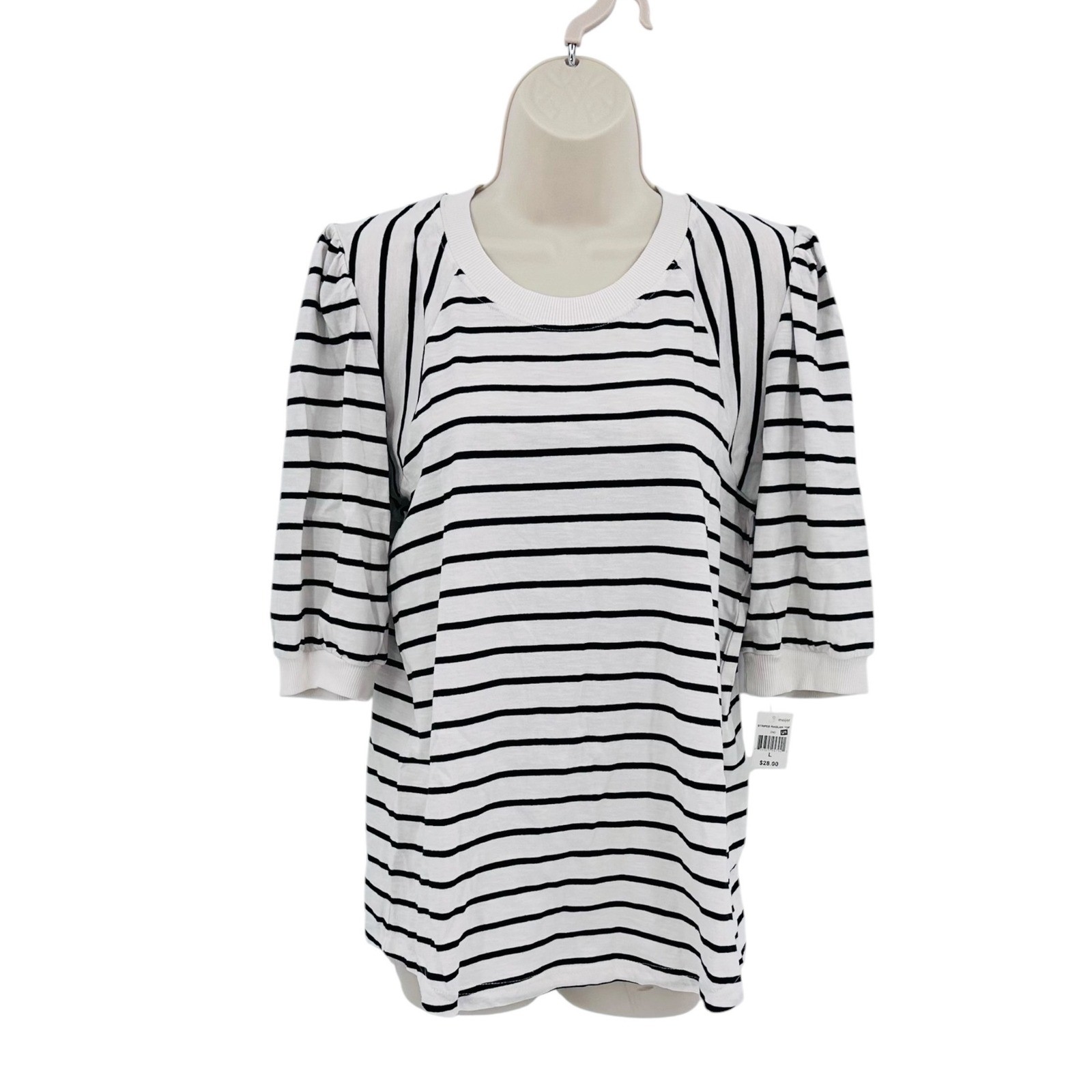 Grace + Karma Puff Sleeve Striped Top Women’s Large White Black NEW
