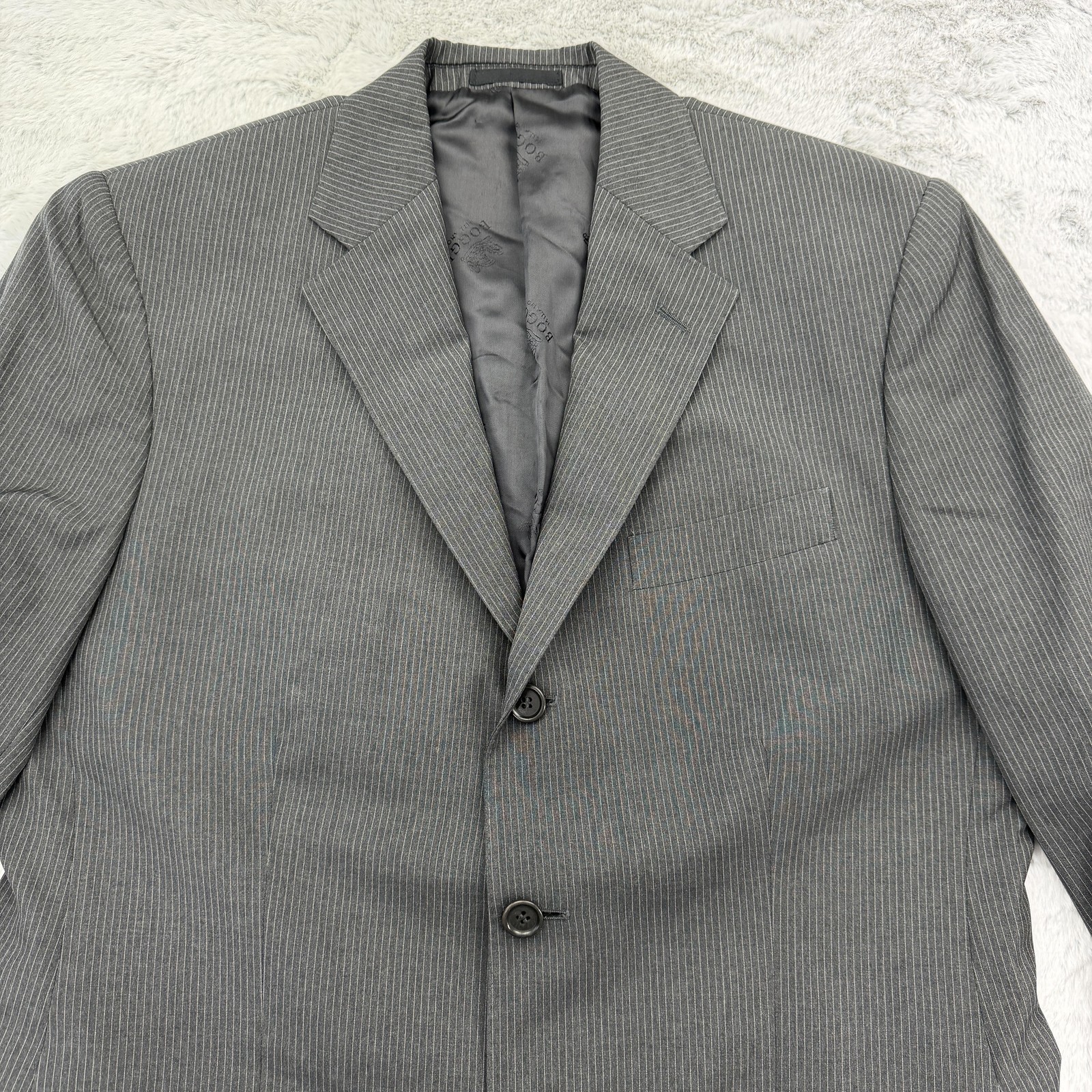 Boggi Milano Suit Mens IT 52 US 42 Gray Pinstripe Wool 2 Piece 36×32 Pants Italy