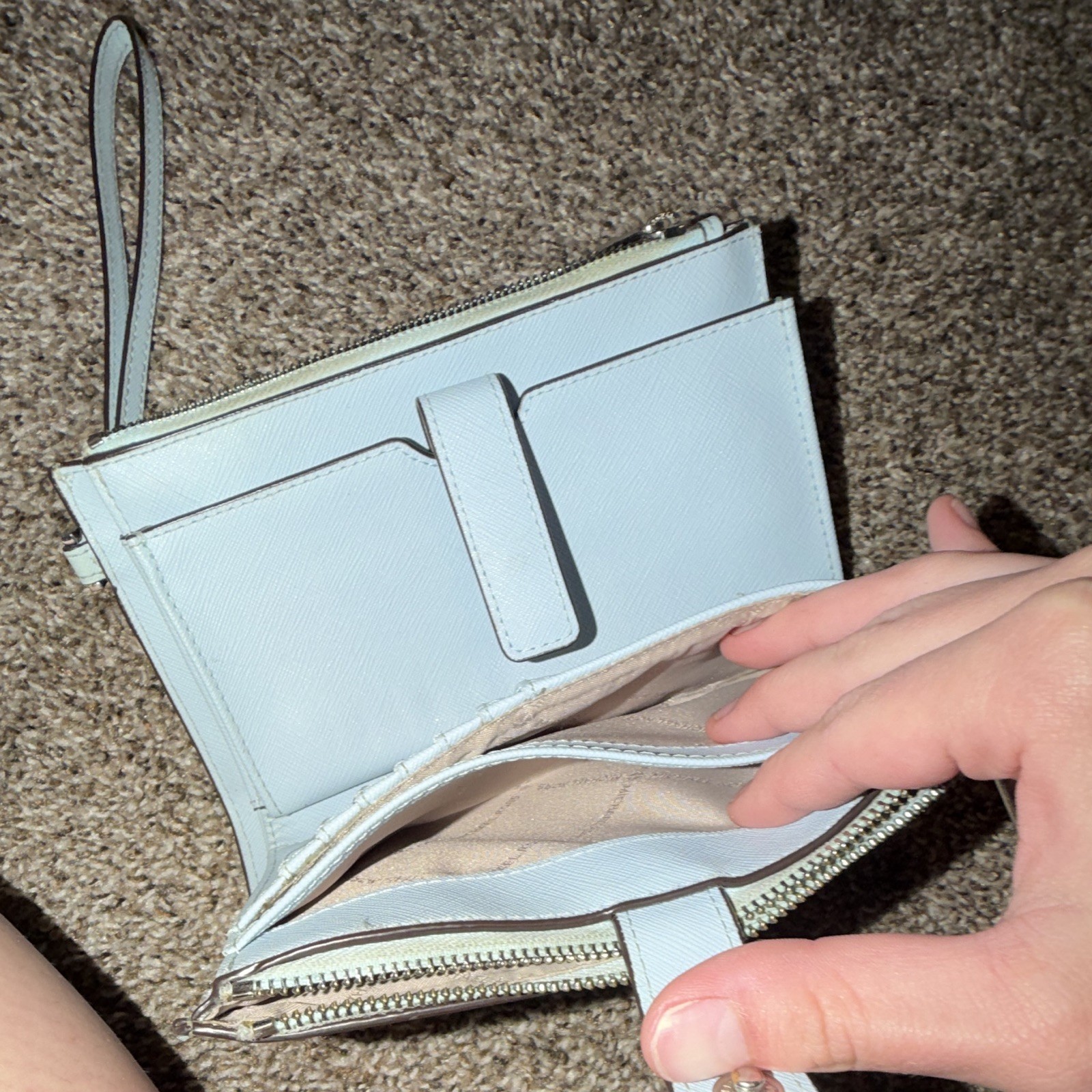 Michael Kors Blue Solid Wristlet Wallet Double Zip, Credit Card Slots
