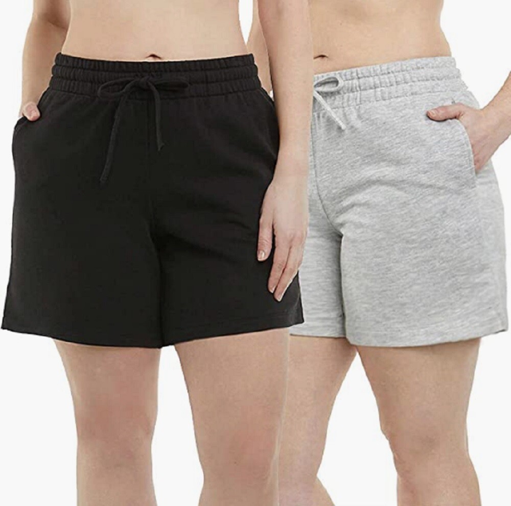 Danskin Womens 2-Pack Soft Active Short Light Grey Heather/Black Salt