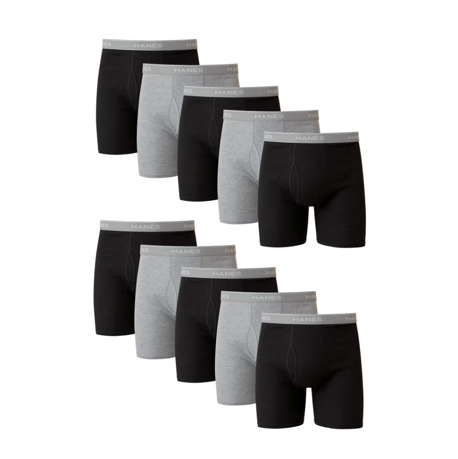 Hanes Men’s Cotton Boxer Briefs 10 Pack Tagless Moisture Wicking Comfort Flex
