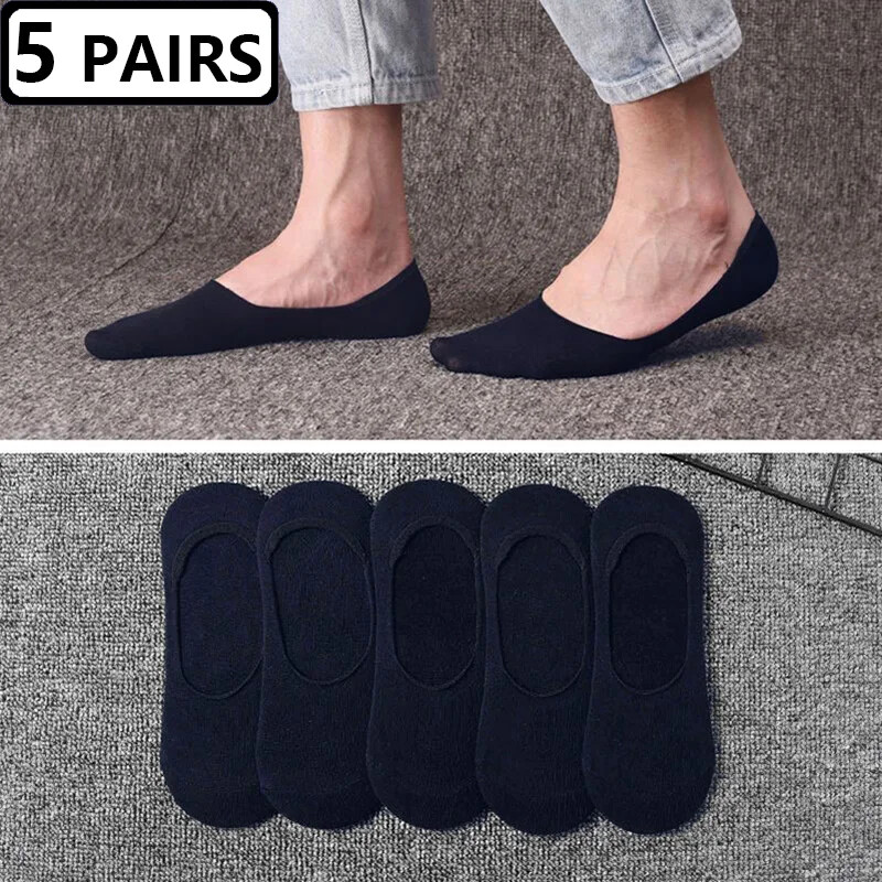 5 Pairs Men Boat Socks Large Summer Non-slip Silicone Invisible No Show Sock