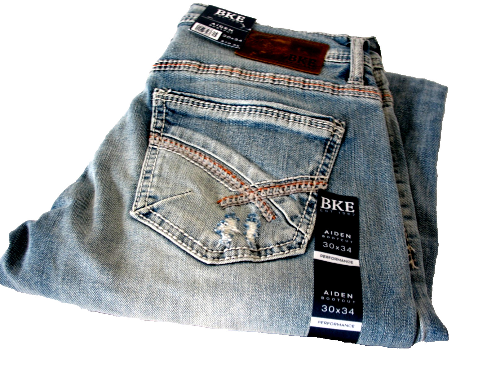 BKE Buckle Aiden, Bootcut Jeans LightWash Distressed Stretch Denim Men 30×34 NEW