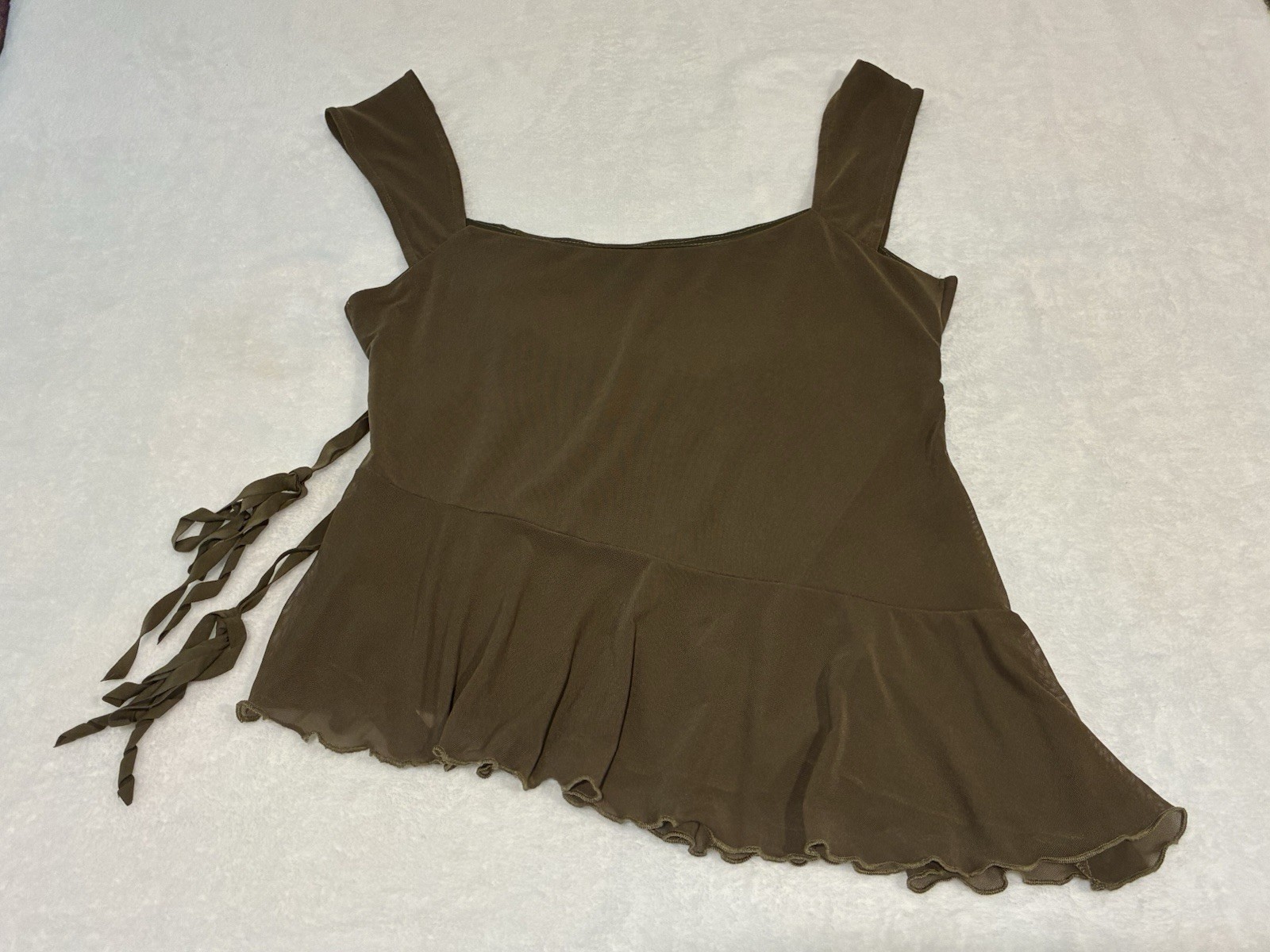 Mesh U-neckline Asymmetrical Ruffle Trim Knotted Tank Medium Fairy Core Festival