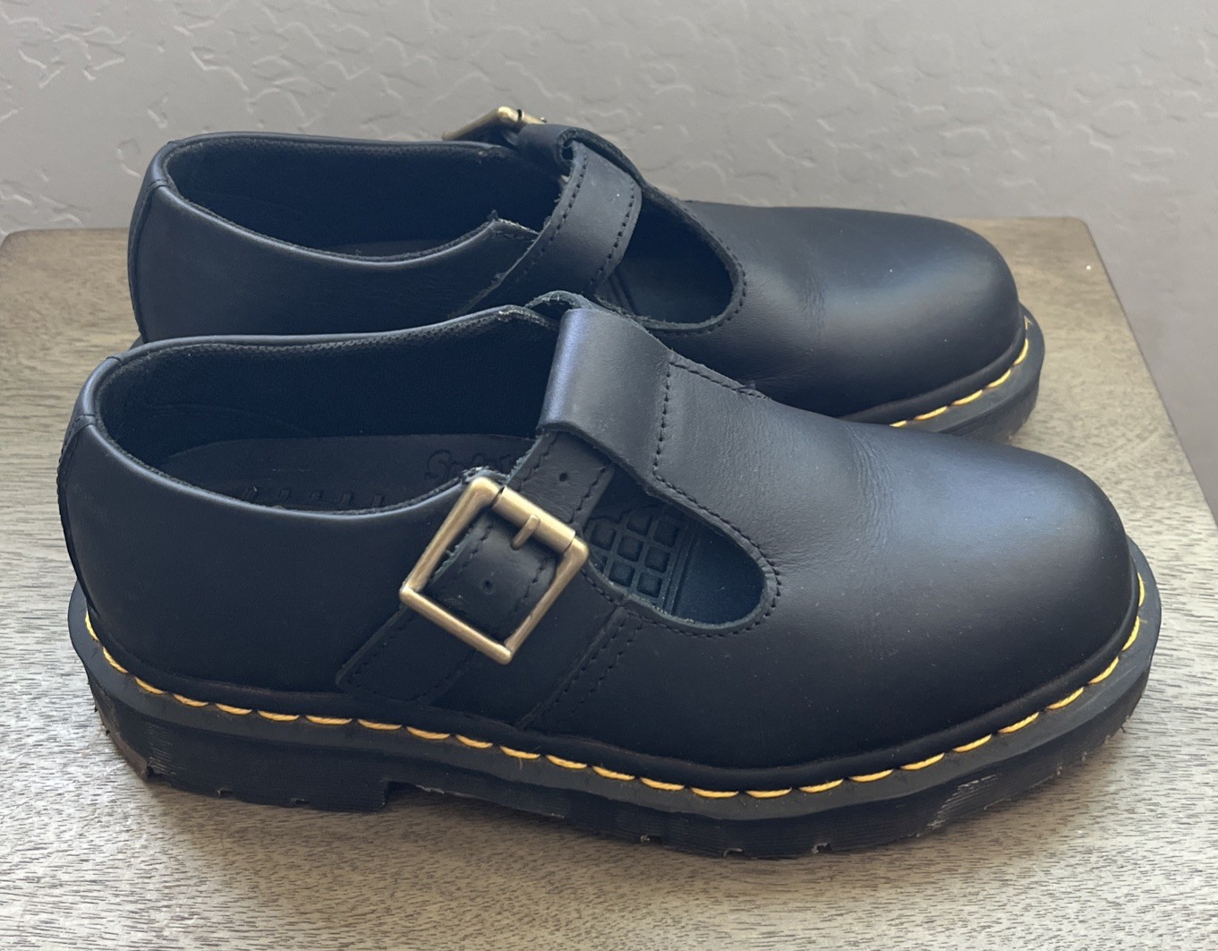 Dr. Martens Polley Mary Jane Shoes Black Leather T Bar Buckle Strap Size 7
