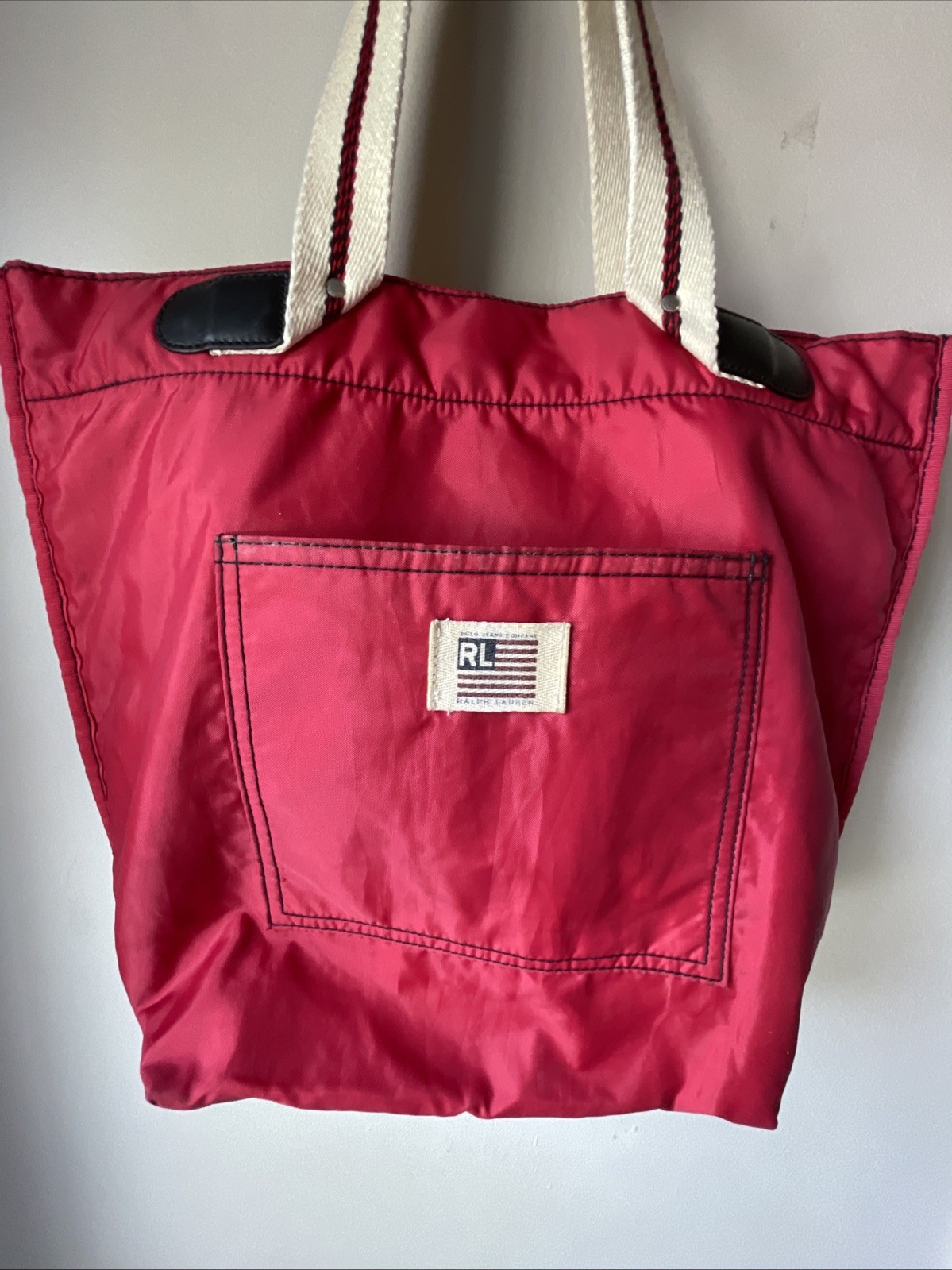 Ralph Lauren Polo Jeans Co Tote Shoulder Bag Purse Navy Blue Canvas & Nylon