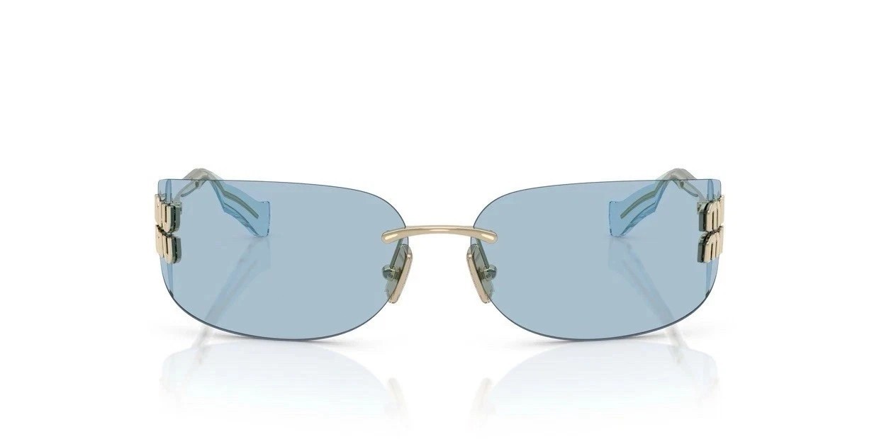 Miu Miu MU A51S ZVN10P Gold Light Blue Lens Women Wrap Sunglasses AUTHENTIC