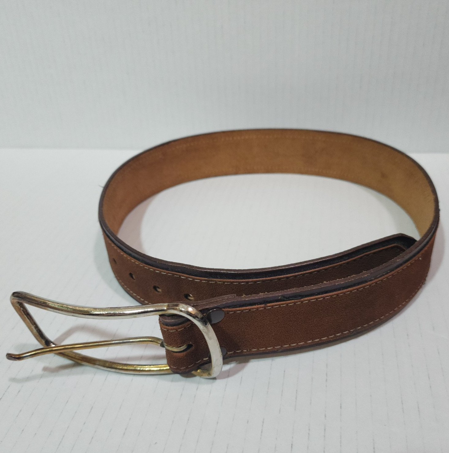PARIS Belt Cowhide Leather & Man-Made Material Brown Contrast-Stitches Size S
