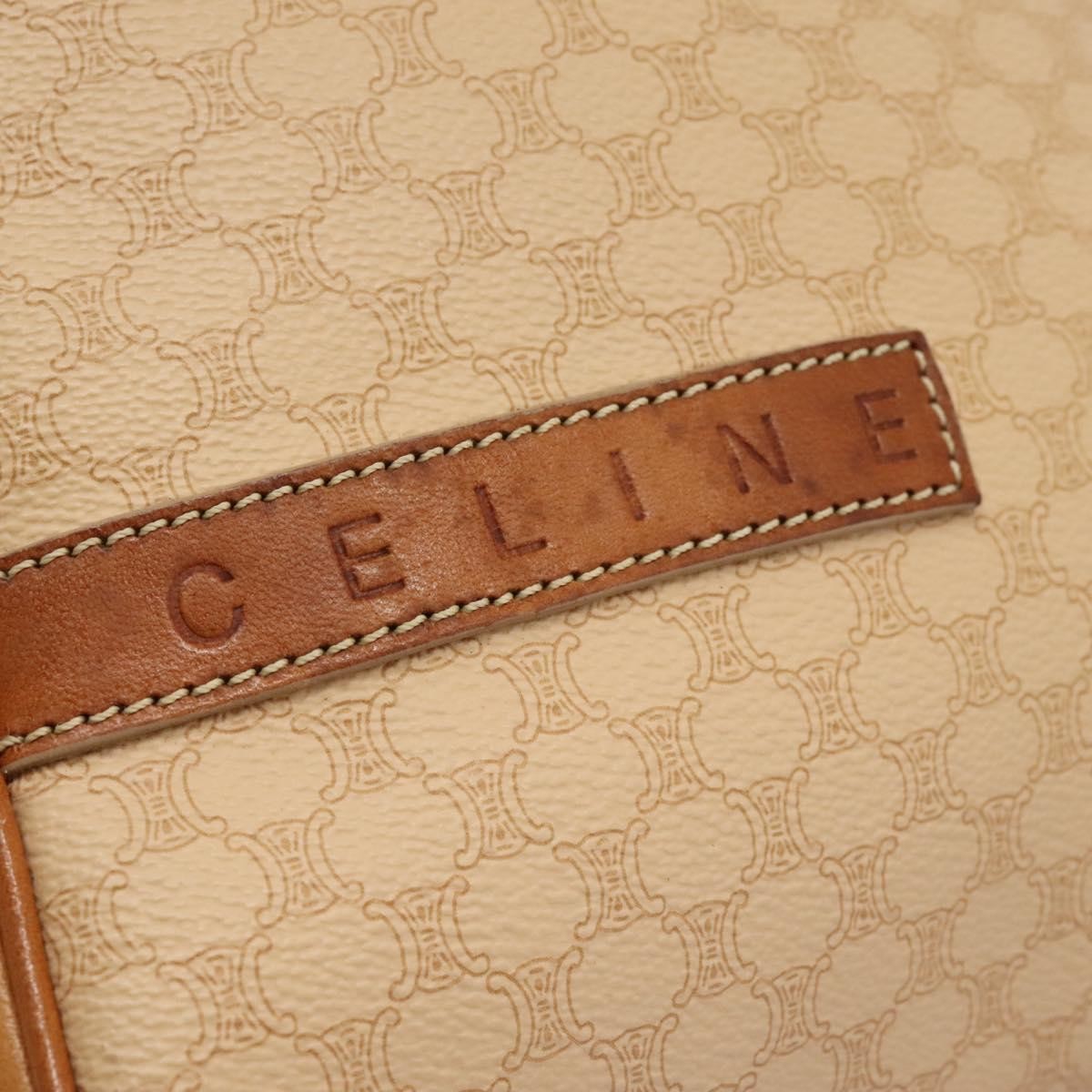CELINE Macadam Canvas Backpack PVC Leather Beige Auth BD1038