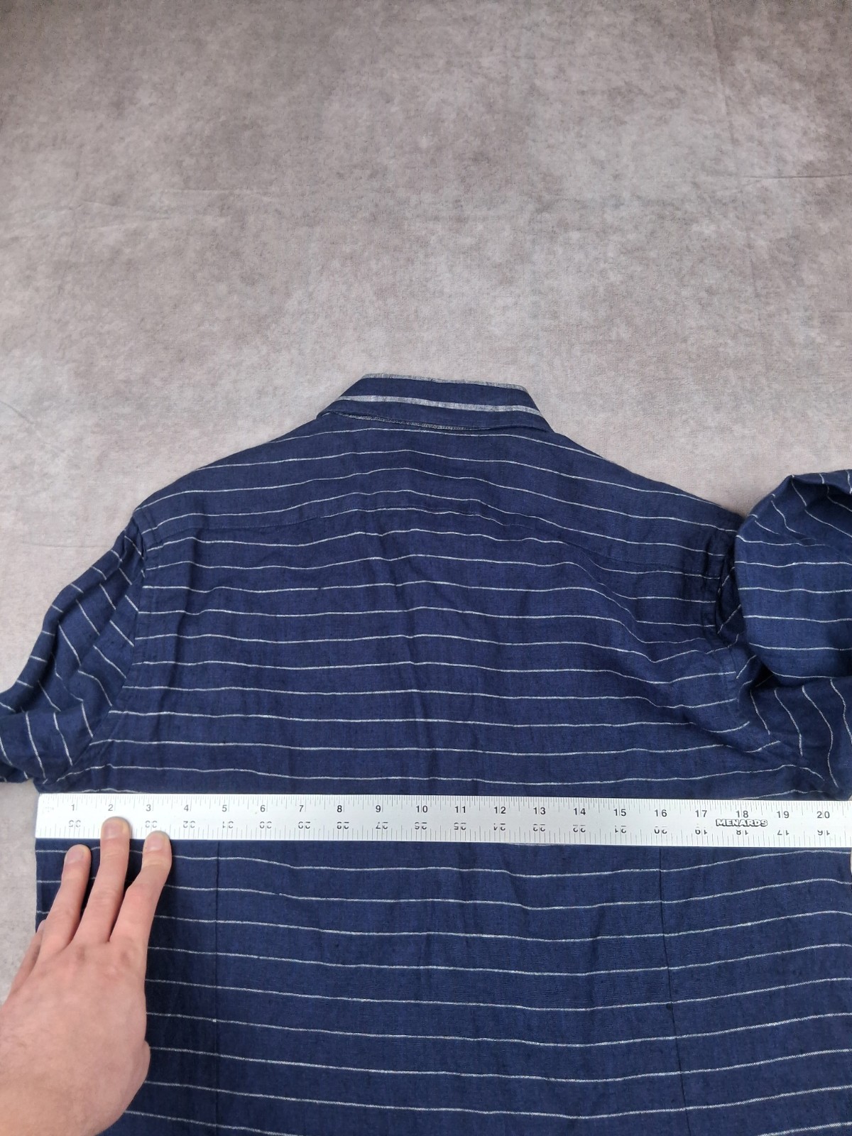 Murano Baird McNutt Linen Shirt Mens Large Slim Fit Navy Blue Striped Pocket NEW