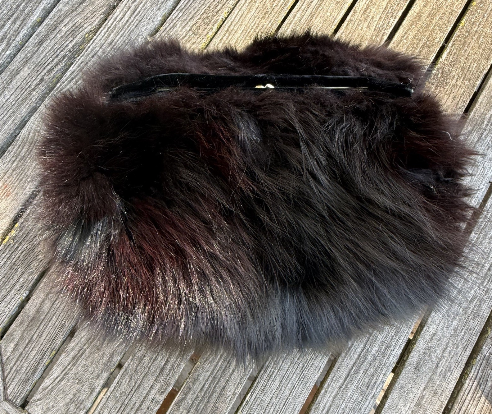 Vintage Mink Fur Muff w/ Hidden Clasp Purse Wrist Strap Brown Black GUC Luxury