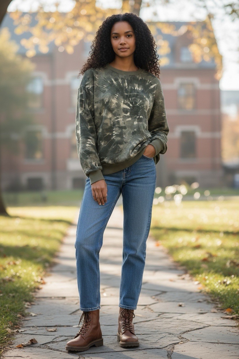 Marled Reunited Clothing Olive & Cream Tie Dye Sweatshirt