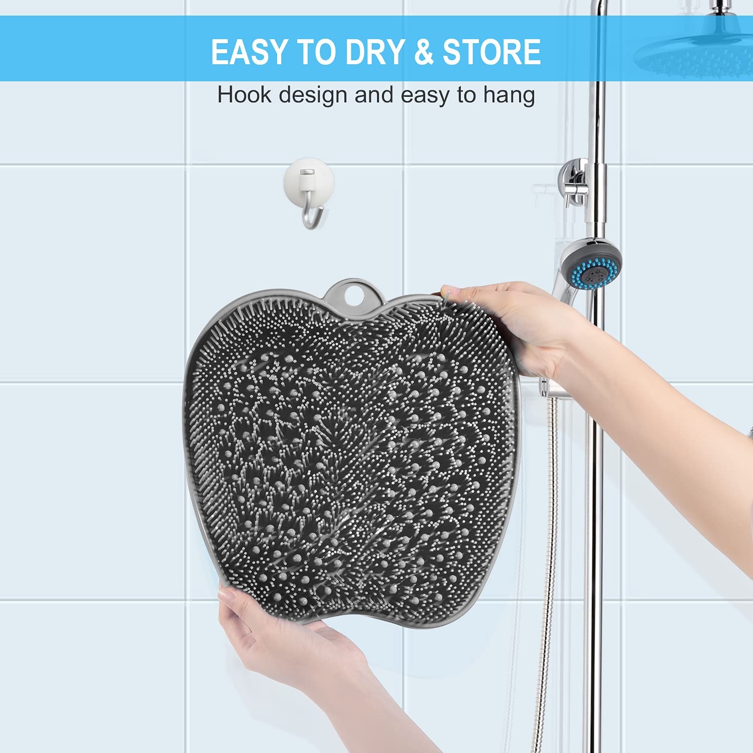BESKAR XL Large Foot Scrubber Mat for Use in Shower 11″ x (Square), Gray
