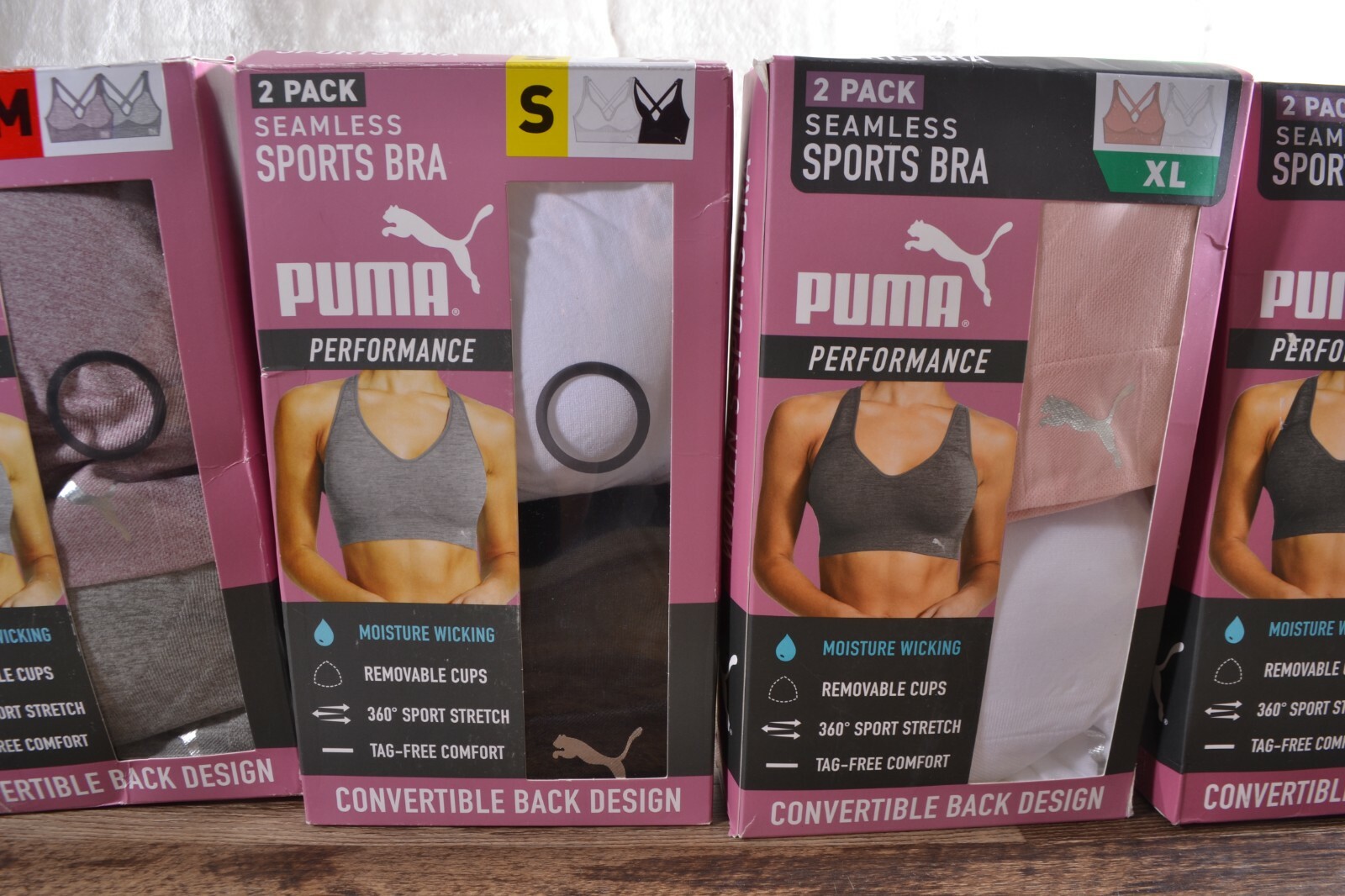 PUMA Performance 2-Pack Seamless Sports Bras Tag-Free S/M/L/XL Moisture Wicking