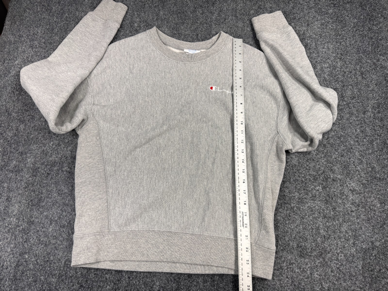 Champion Reverse Weave Mens Sweatshirt Large Heather Gray Logo Fleece Lined
