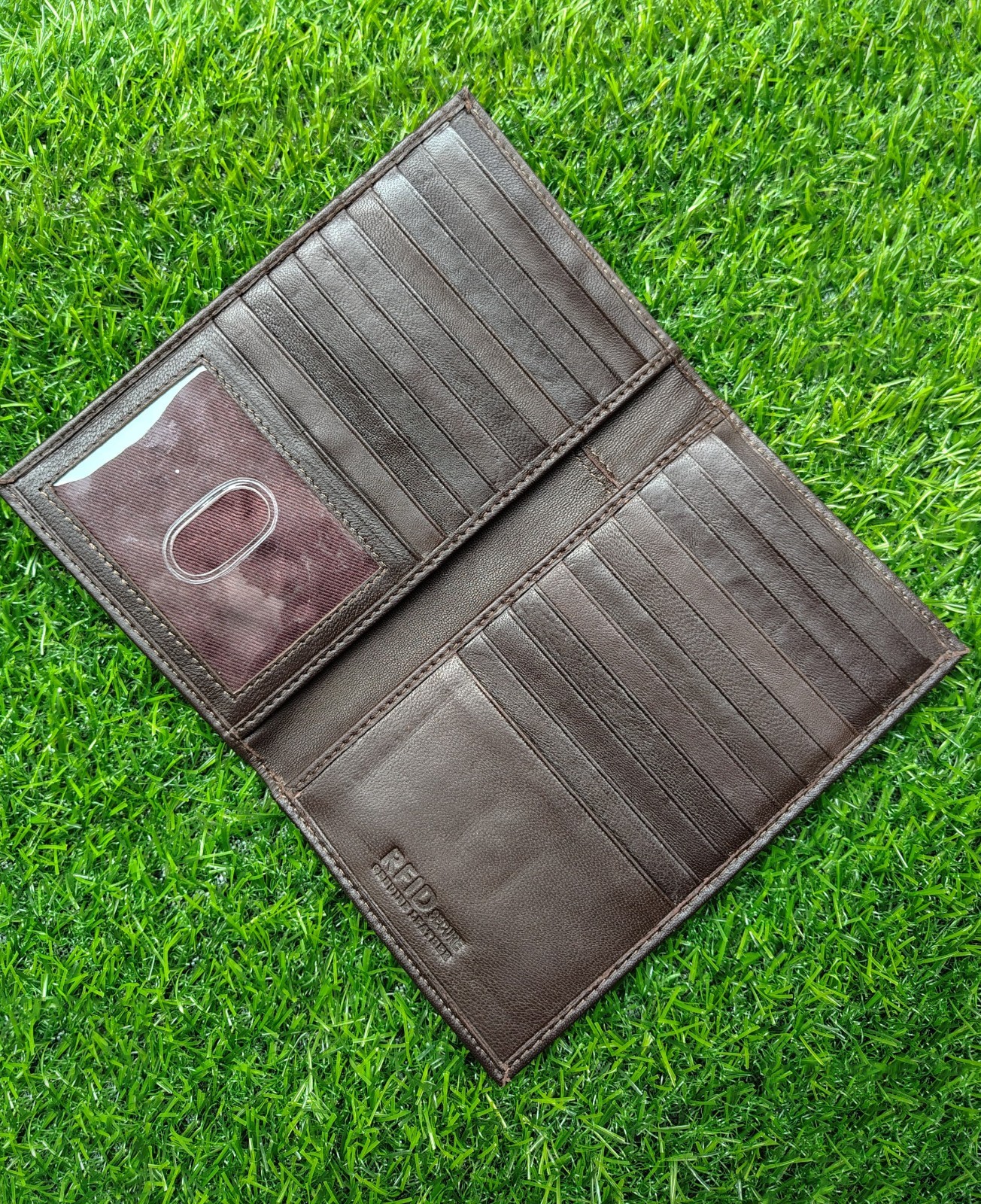 Checkbook Cover, Genuine Leather Bifold Long Checkbook with RFID Blocking, Brown