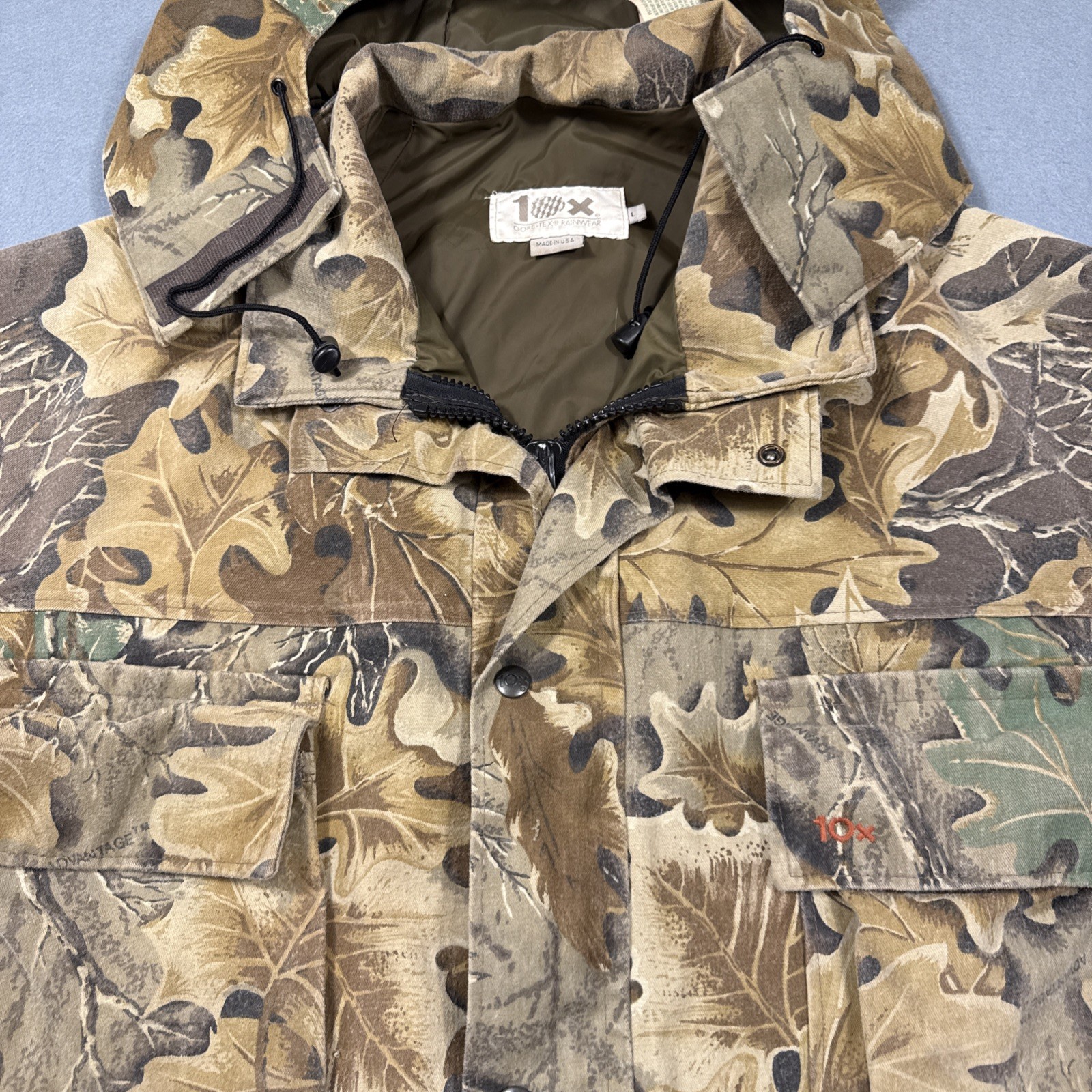 VTG 10X Gore-Tex Rain Hunting Jacket Mens Sz L Large Realtree Camo USA MADE