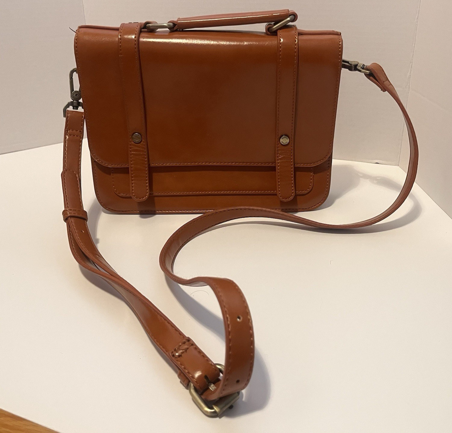 Brown Satchel, Top Handle, Convertible Strap, magnetic snaps Ecosusi