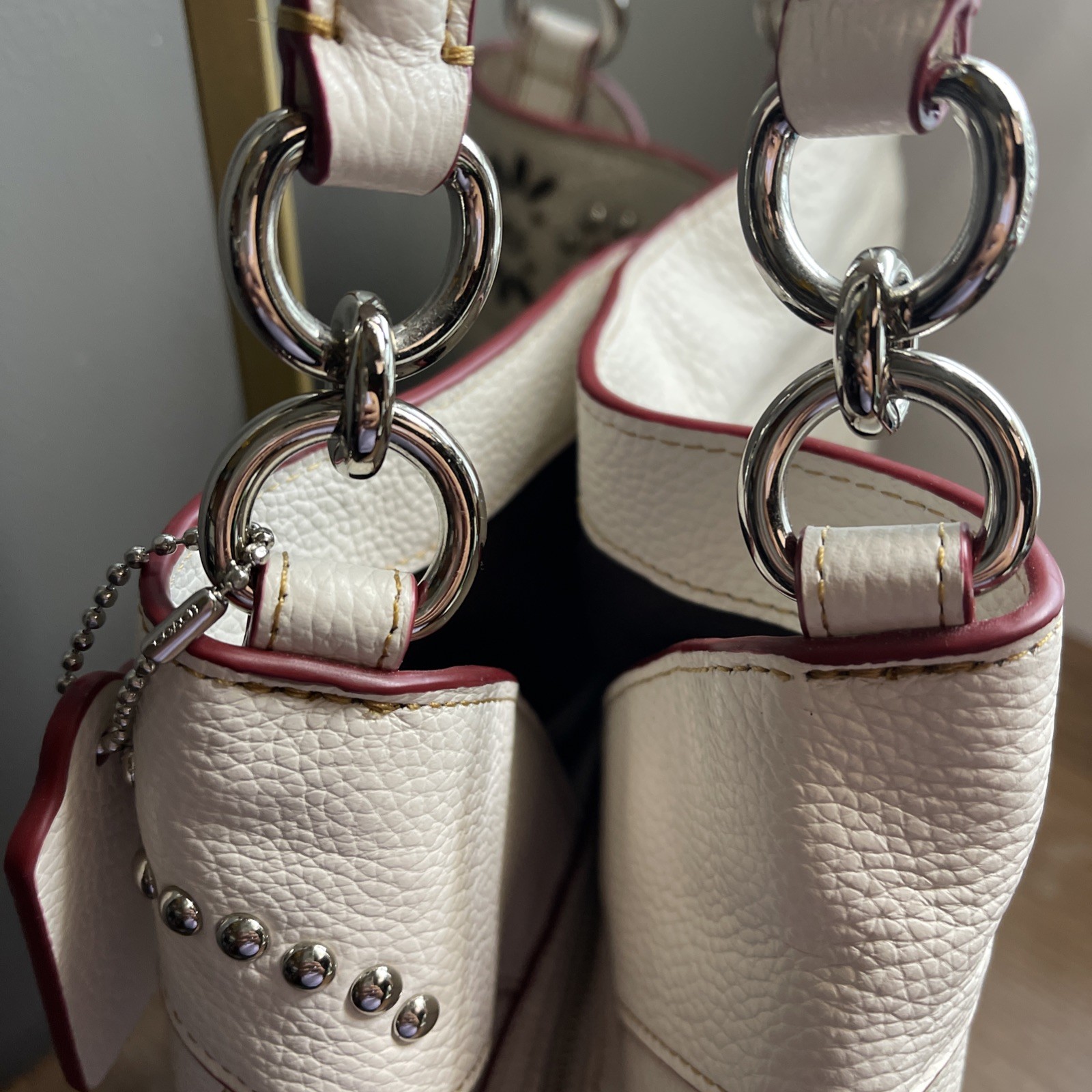 Coach Lexy Chalk White Rivet Detail Triple Compartment Shoulder Bag