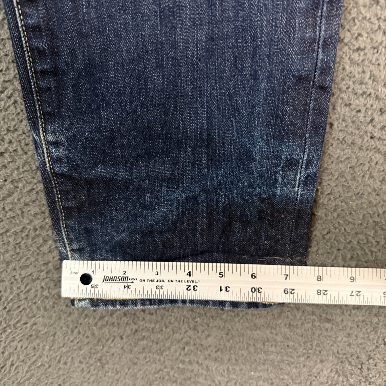 Levis Jeans Mens 32×34 Blue 513 Slim Fit Selvedge Dark Denim Whisker Distressed