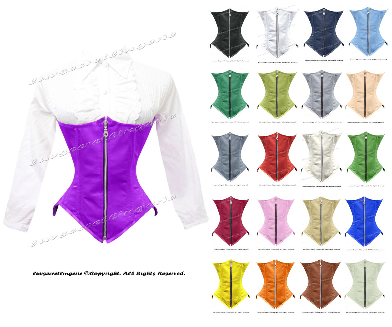 Heavy Duty 24 Double Steel Boned Waist Training Satin Underbust Corset #8033OT-Z