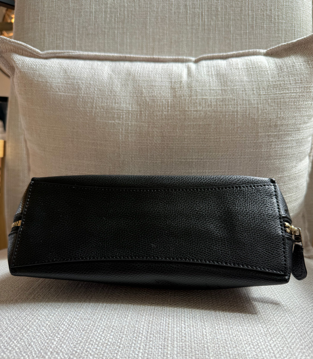 COACH Black Crossgrain Leather Tote Bag & Matching Cosmetic Pouch Case 2pc Bundl