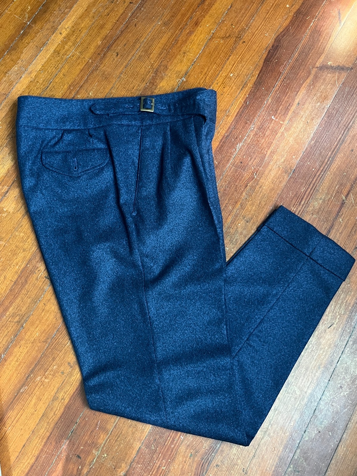 $700 Rubinacci Napoli Pleated Manny Gurkha Pants Melange Blue Flannel 46/30 US