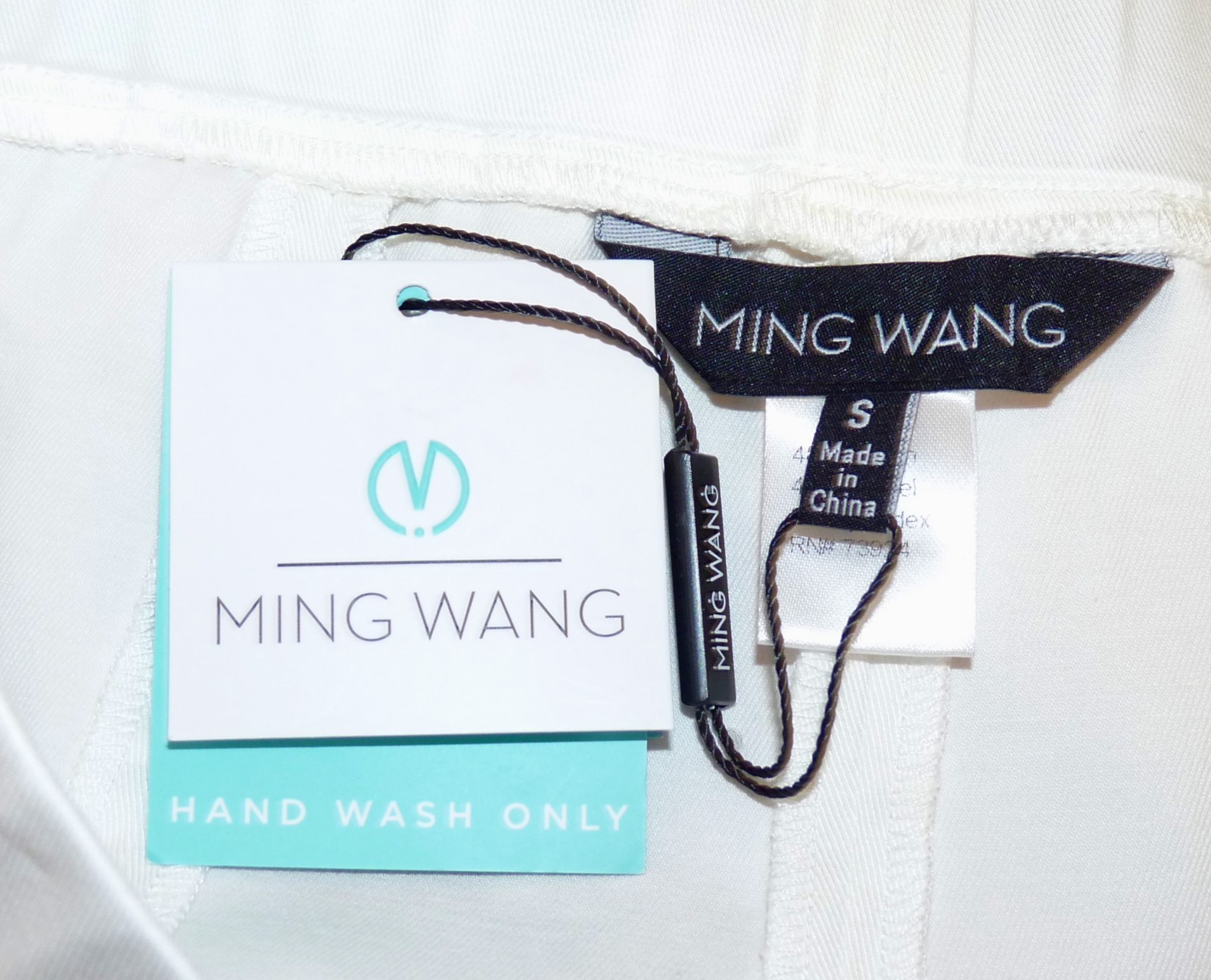 MING WANG White Twill Pants Stretch Waist S NWT!
