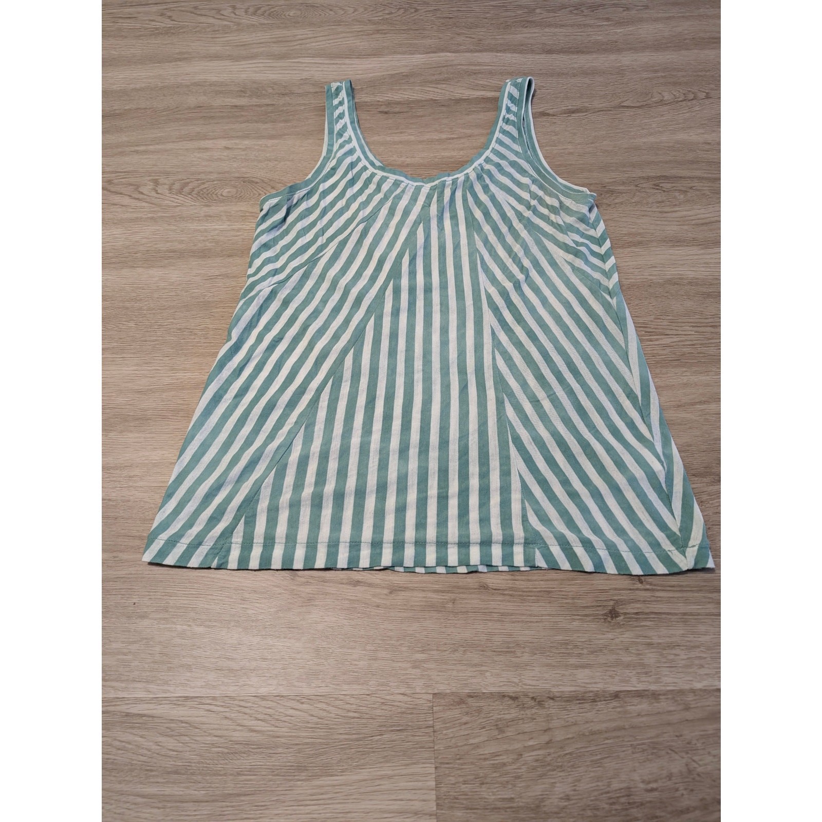 JCrew Tank Top Womens Small S Mint Green White Striped Chevron Panel Swing Cami