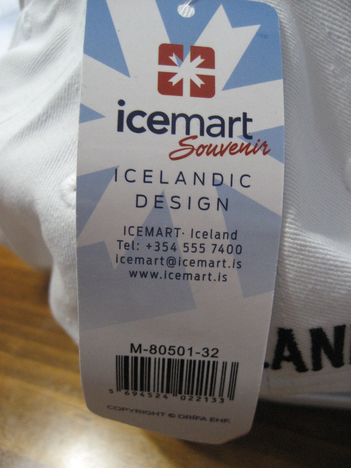 Iceland Souvenir Baseball Hat Cap White w/Map & City List NEW Icemart Adjustable