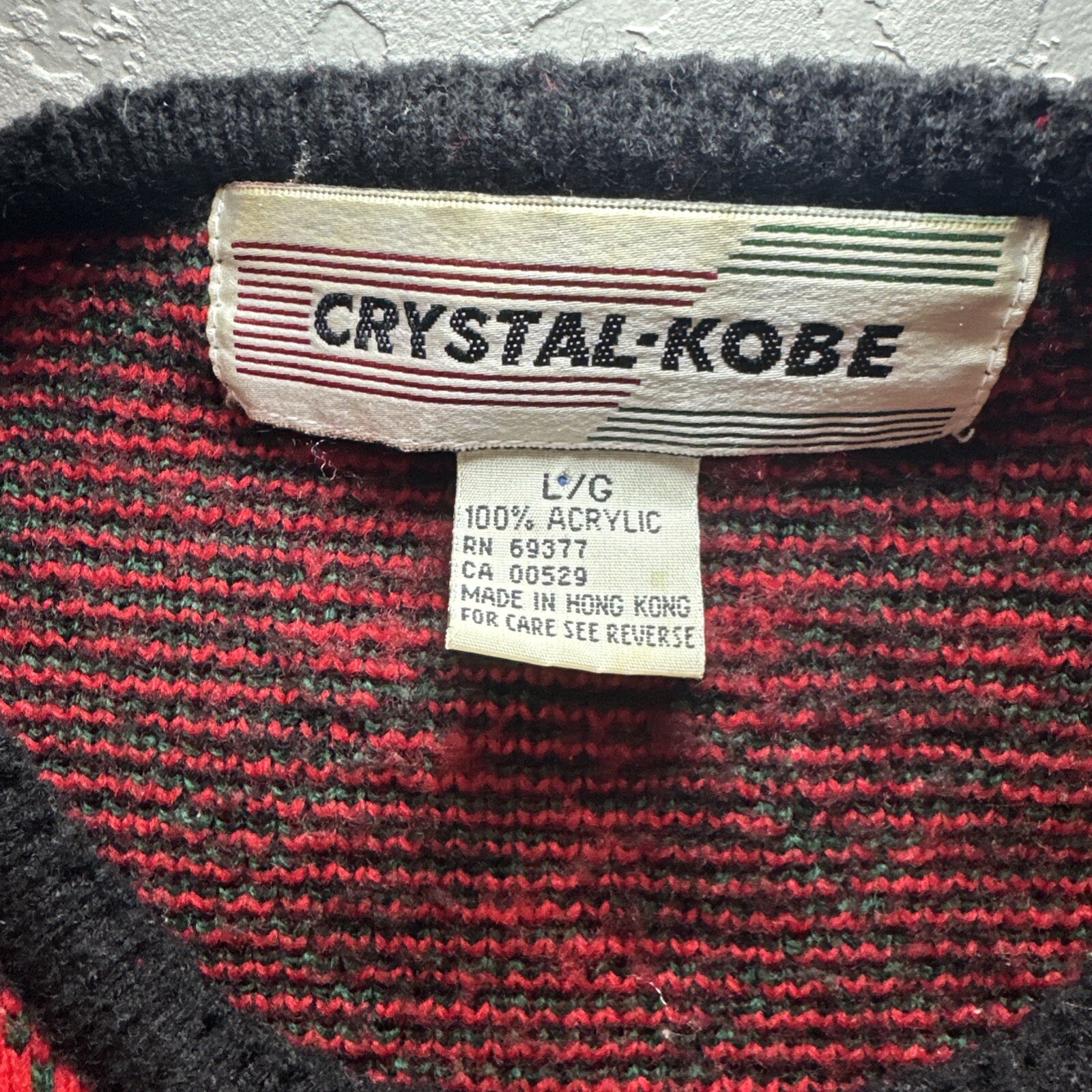 Red Argyle Cardigan Womens Large Black Crystal Gold Button VTG Diamond Sweater