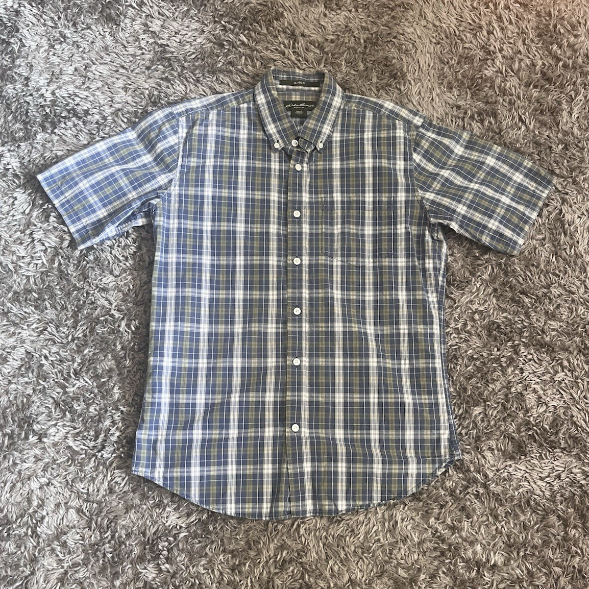 Eddie Bauer Classic Fit S Plaid Shirt Blue/Green/White Short Sleeve