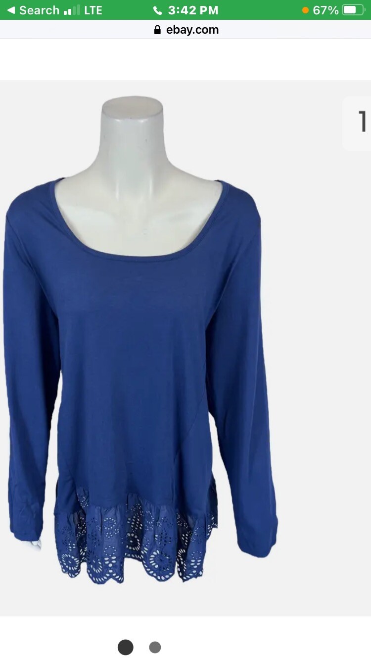 LOGO by Lori Goldstein Cotton Modal Top w/ Eyelet Lace Hem Twilight 1X A394179