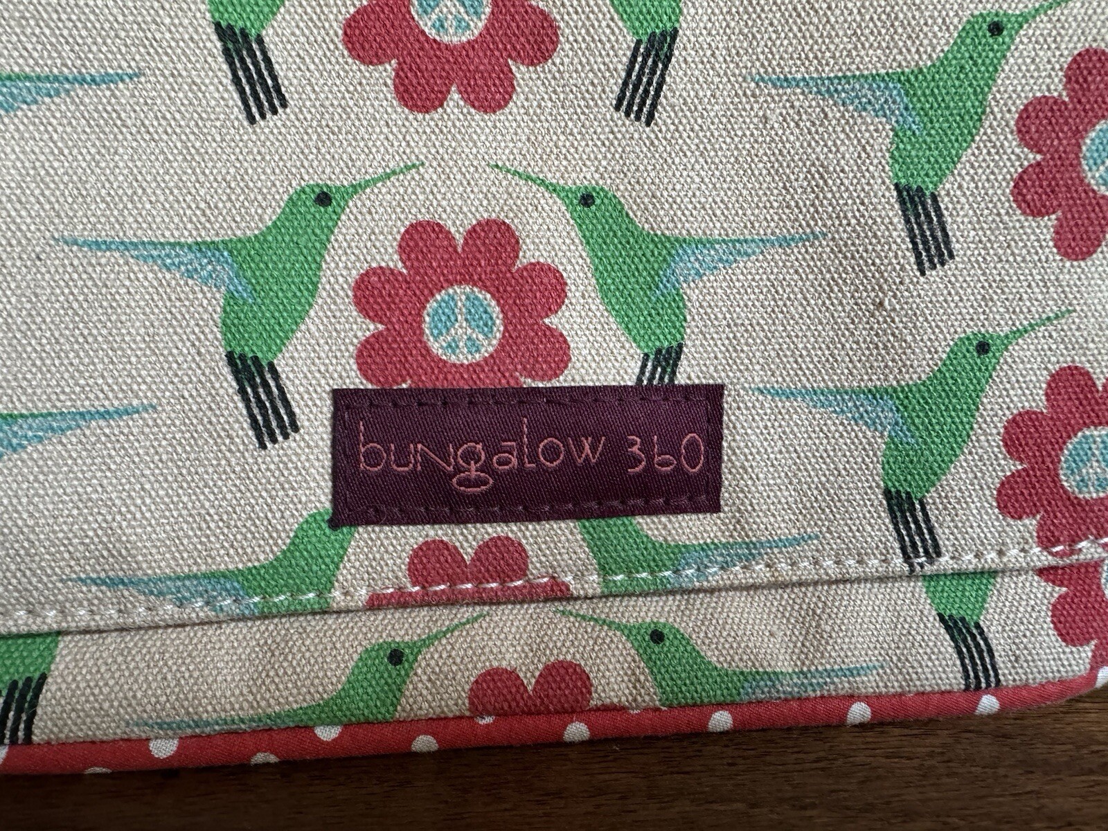 Bungalow 360 Green Hummingbird & Red Flower Print Peace Wristlet Bag Purse