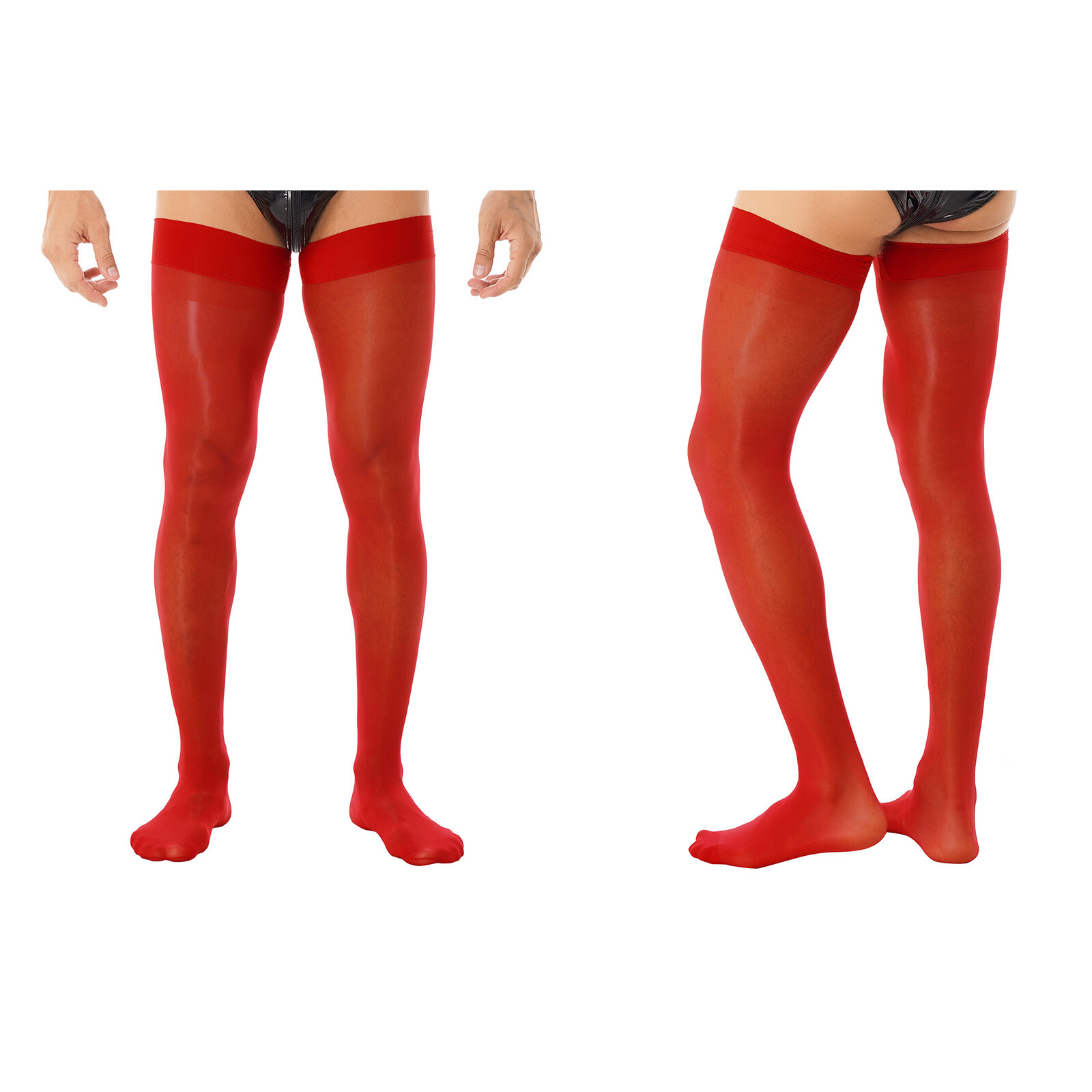 US YiZYiF Men Oil Glossy See-through Stockings Ultra Thin Sheer Thigh High Socks